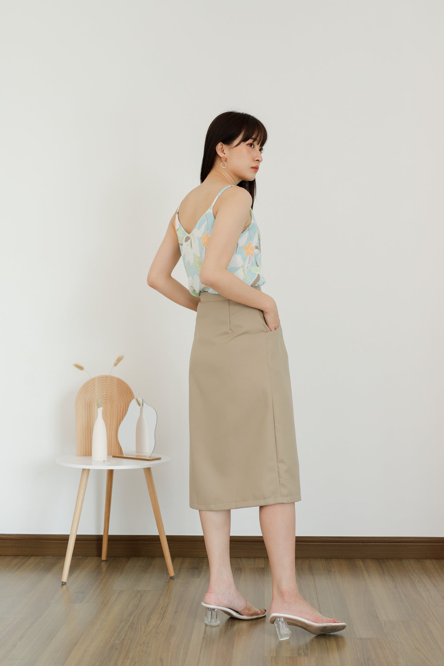 Paloma Button Skirt - Khaki