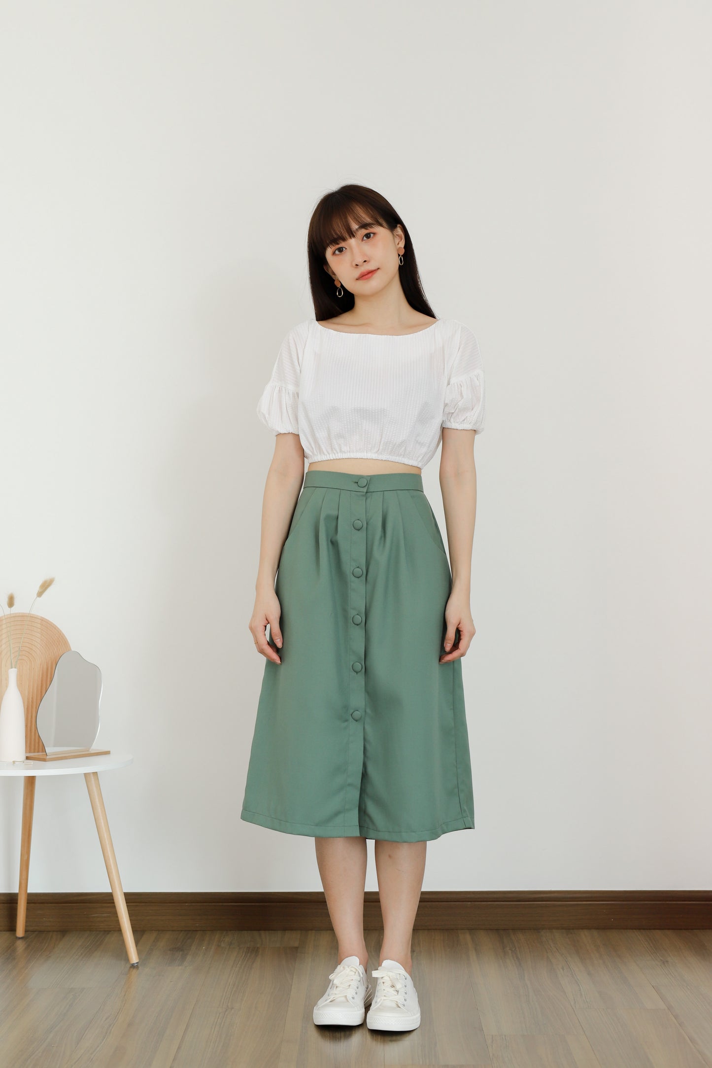 Paloma Button Skirt - Fern