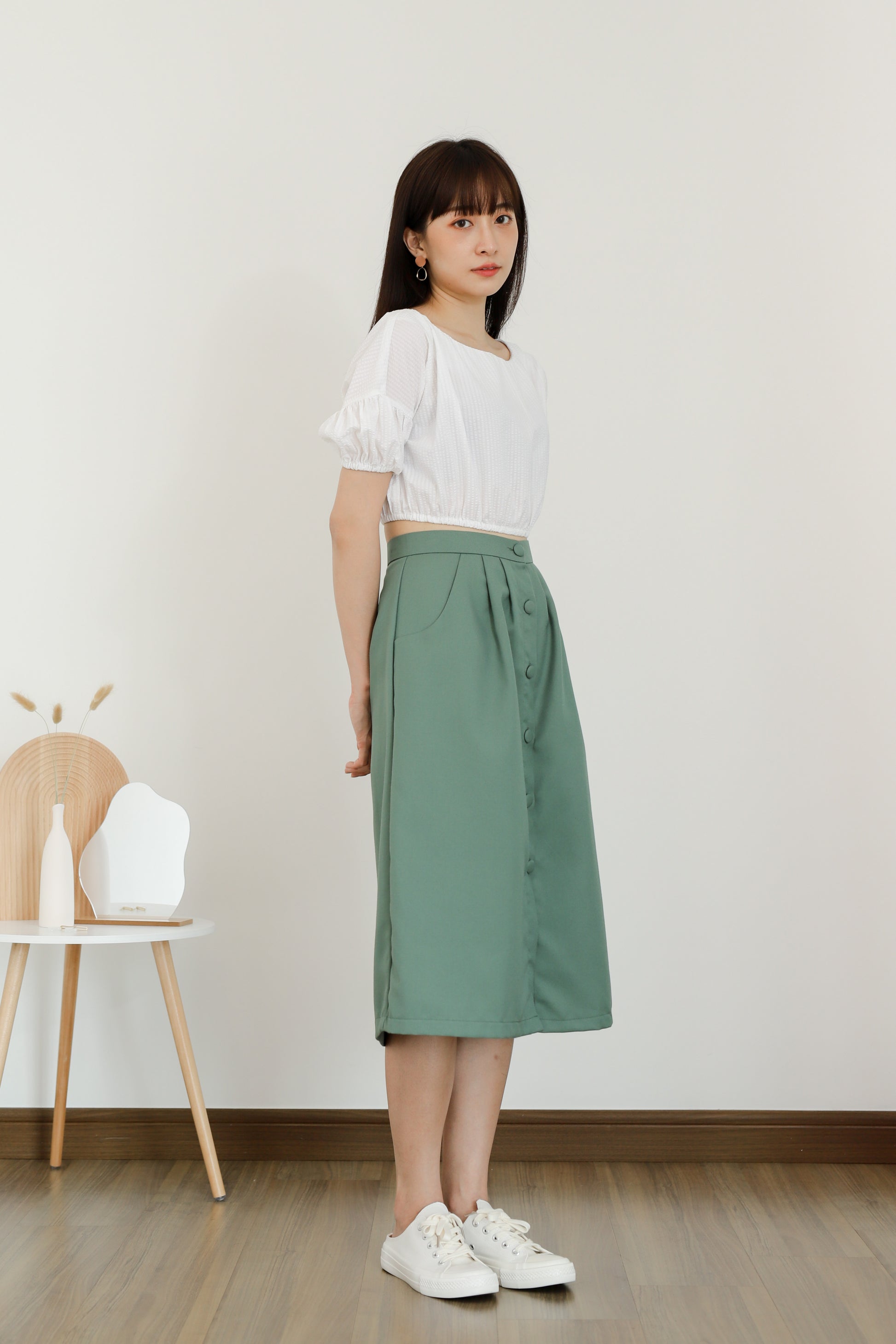 Paloma Button Skirt - Fern