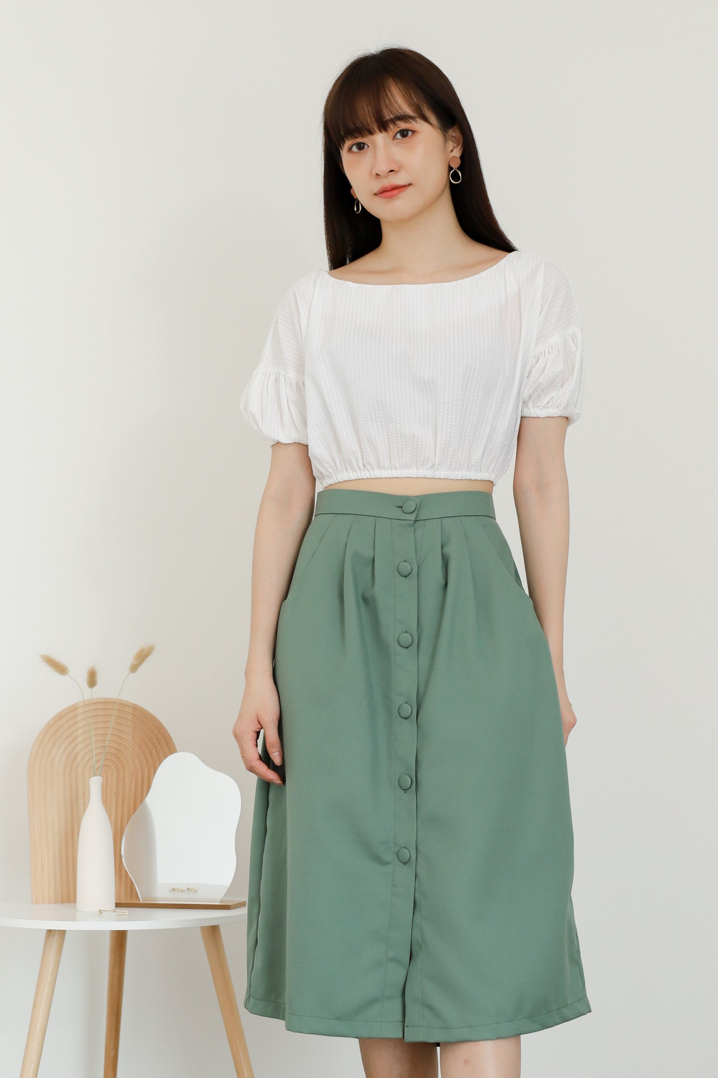 Paloma Button Skirt - Fern