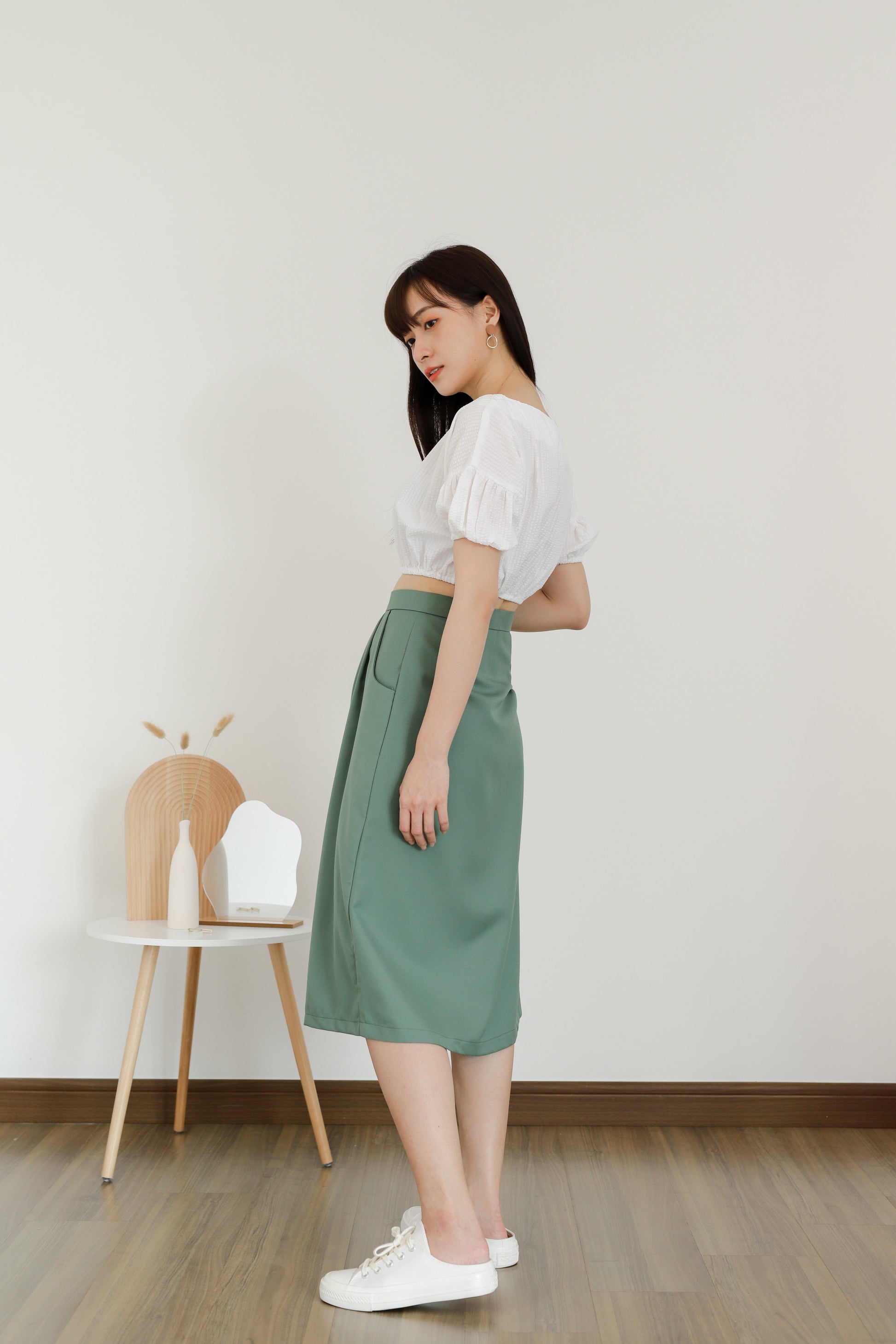 Paloma Button Skirt - Fern