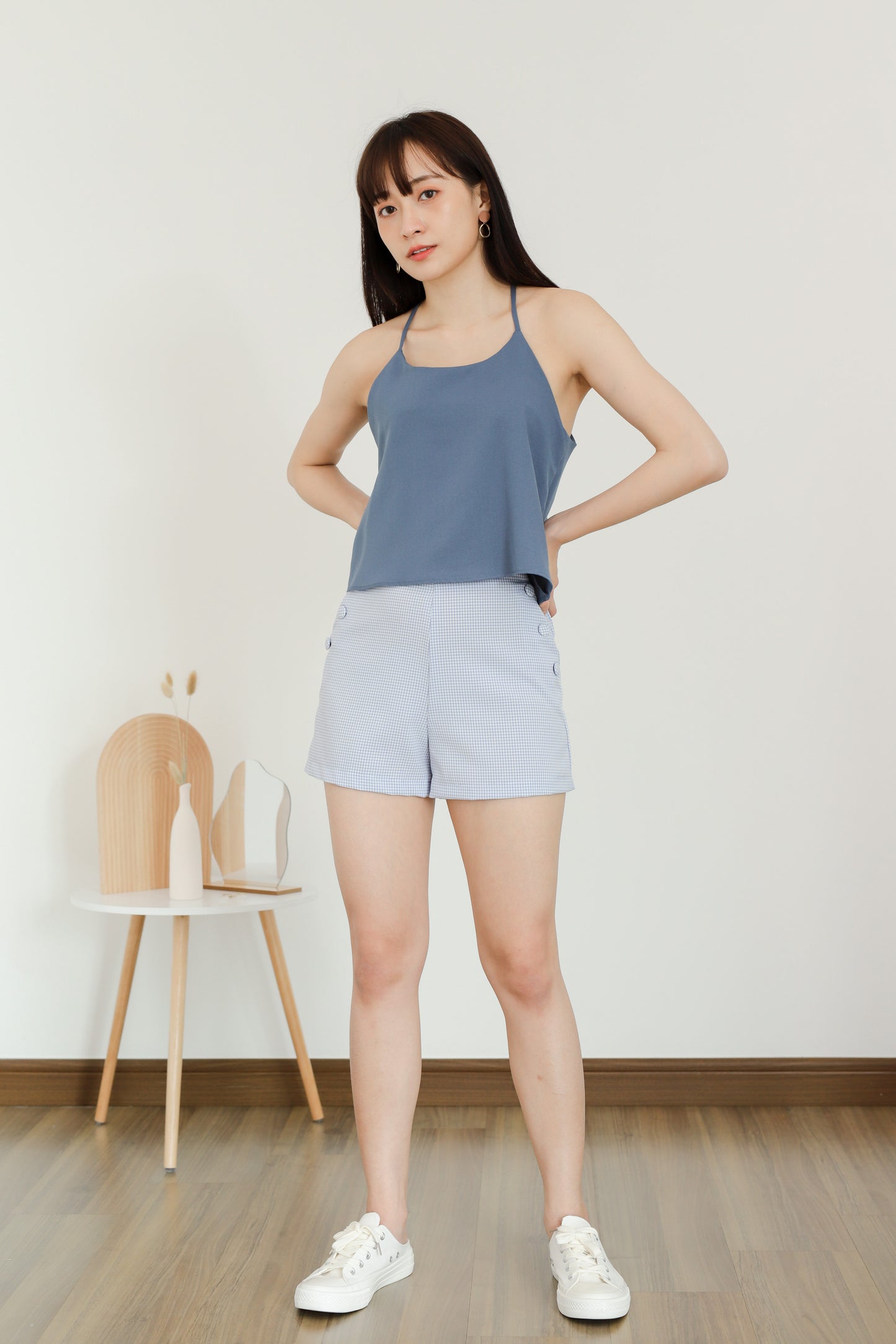 Madelyn Buttoned Bottom - Blue Checks