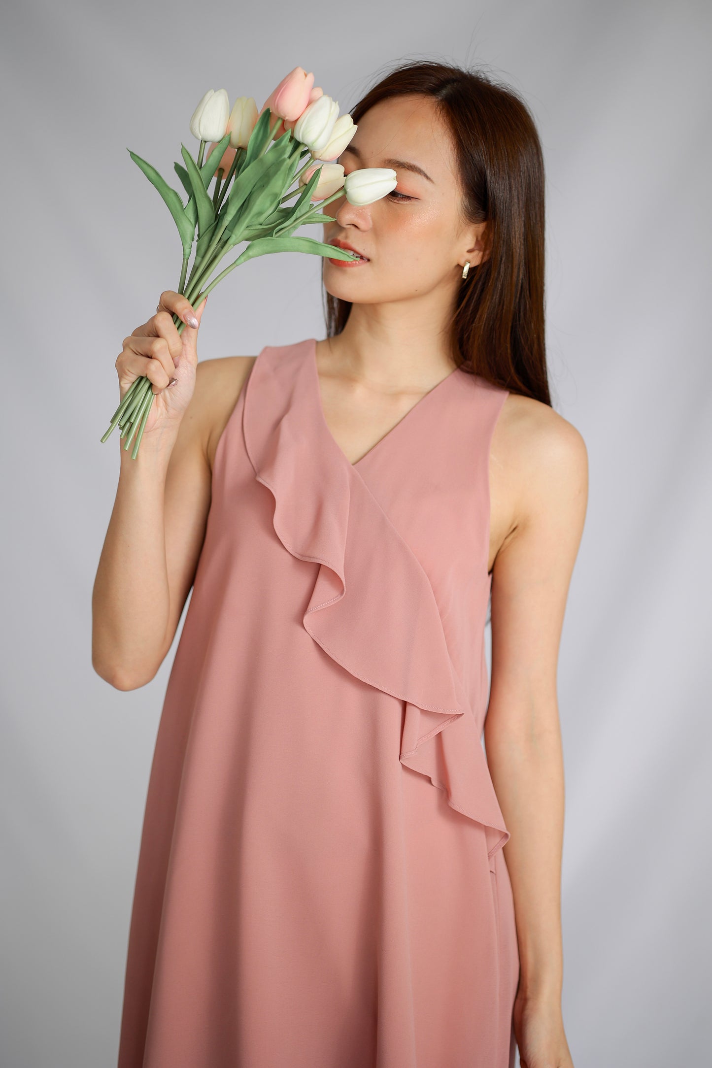 Jazlyn Slant Ruffles Dress - Pink