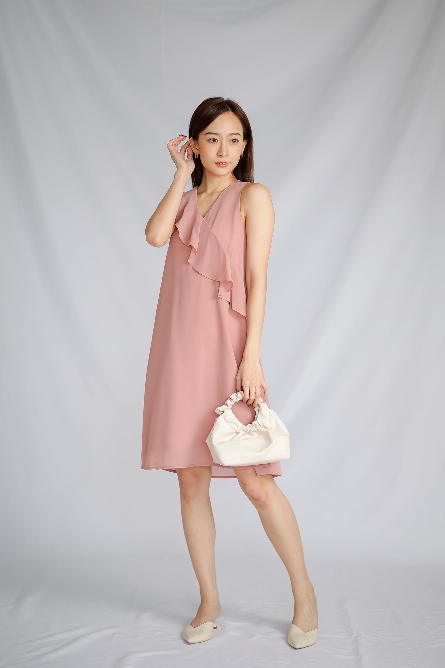 Jazlyn Slant Ruffles Dress - Pink