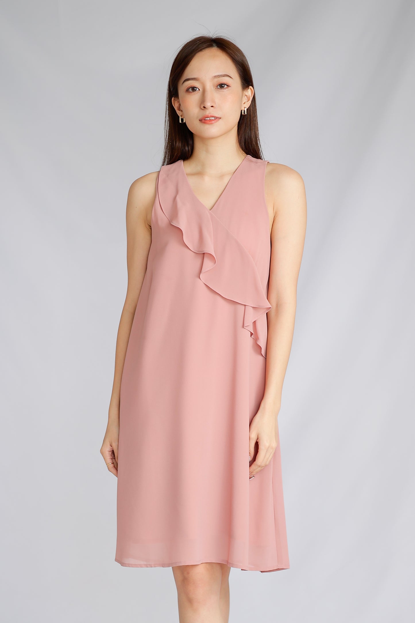 Jazlyn Slant Ruffles Dress - Pink