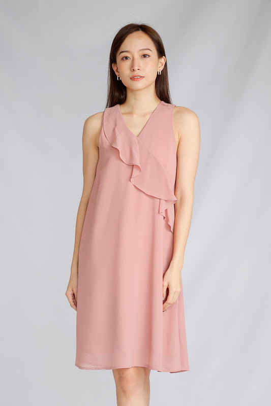 Jazlyn Slant Ruffles Dress - Pink