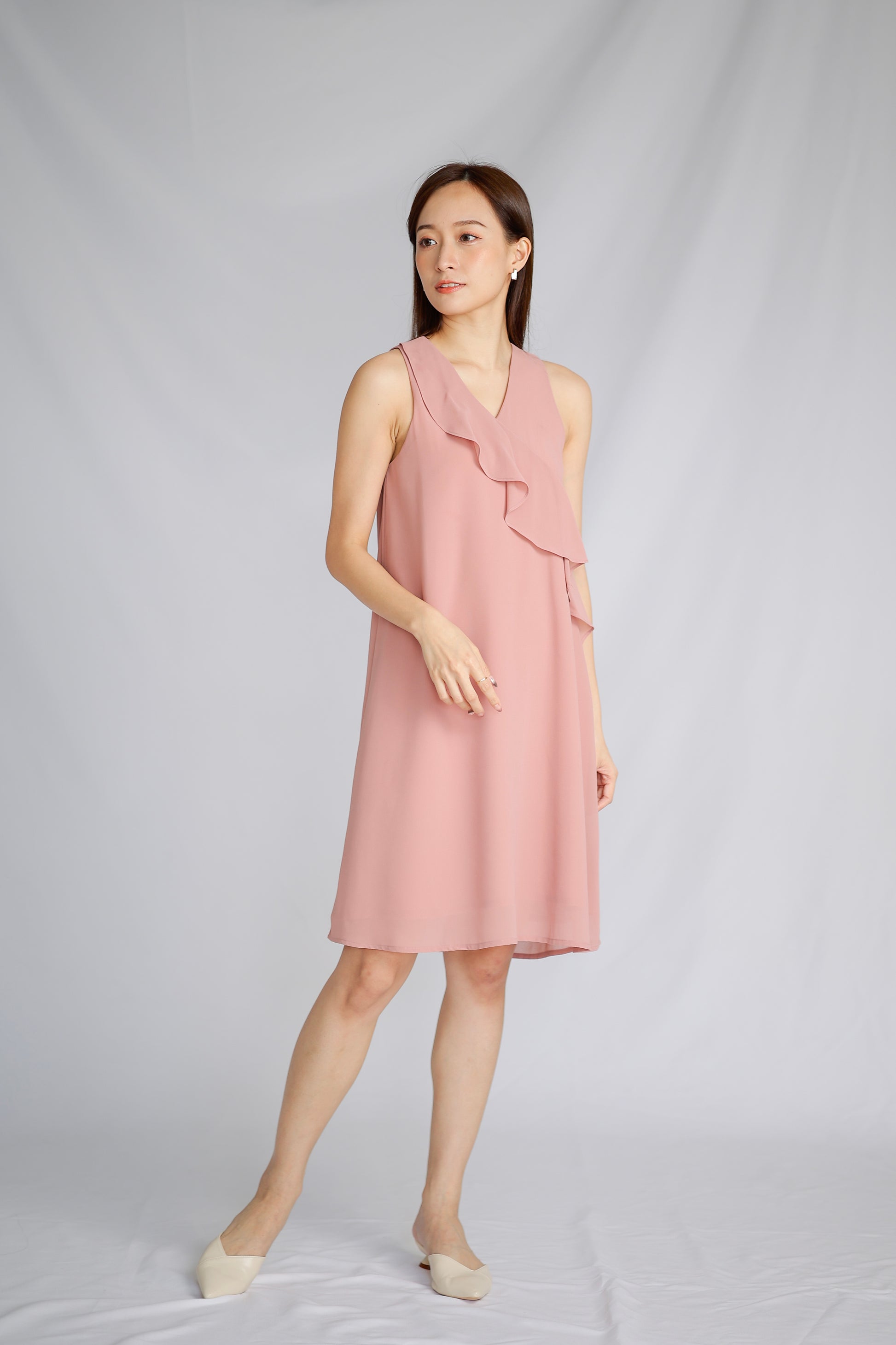 Jazlyn Slant Ruffles Dress - Pink