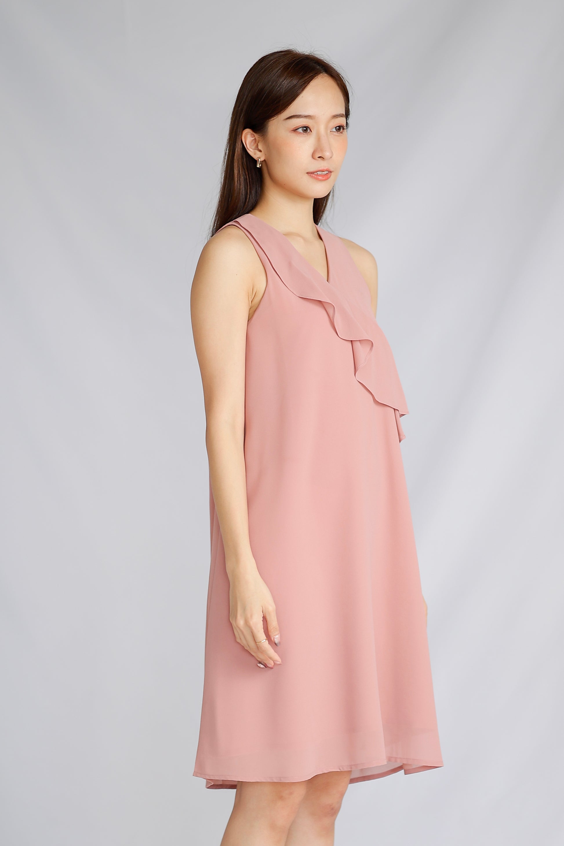 Jazlyn Slant Ruffles Dress - Pink