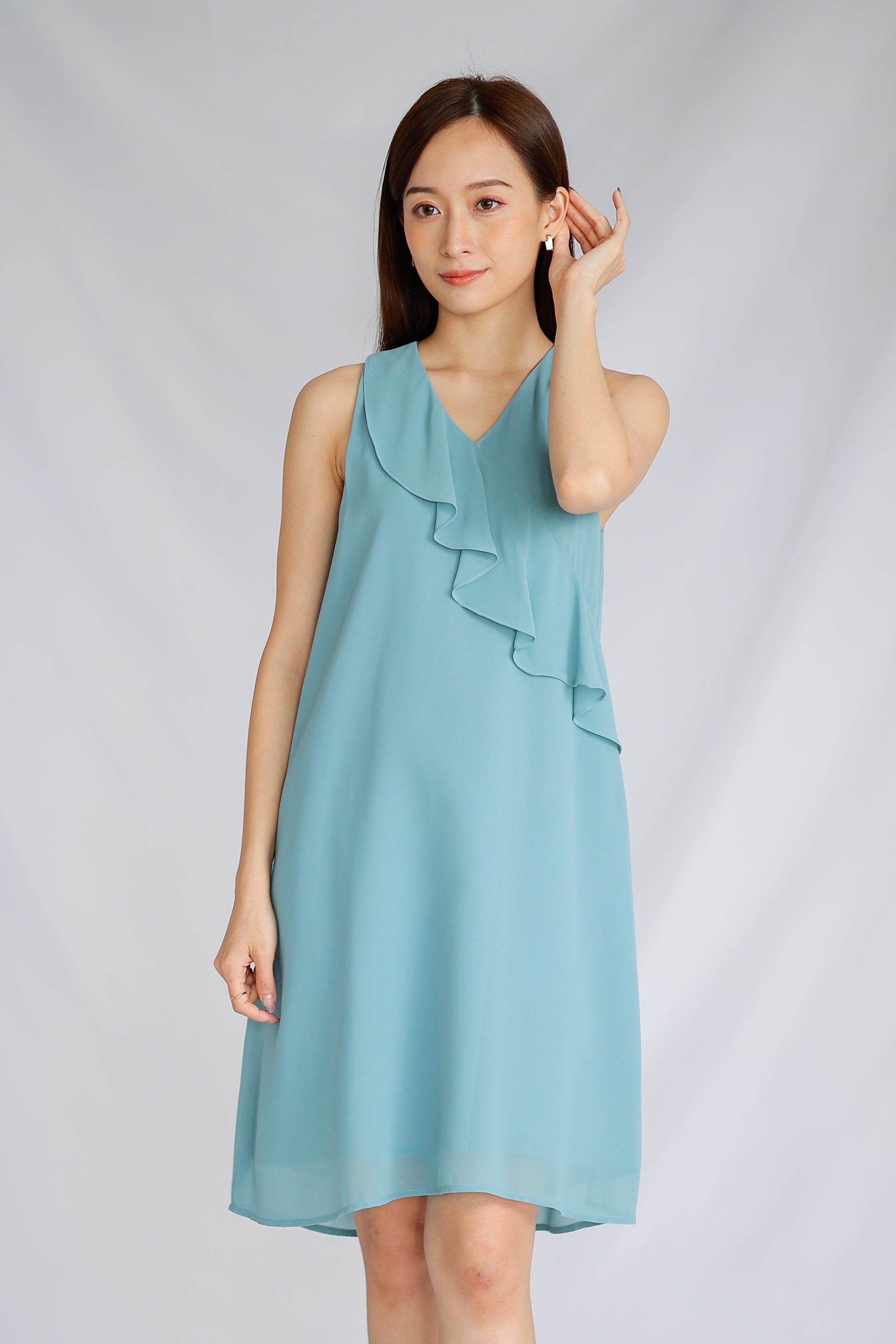 Jazlyn Slant Ruffles Dress - Sapphire
