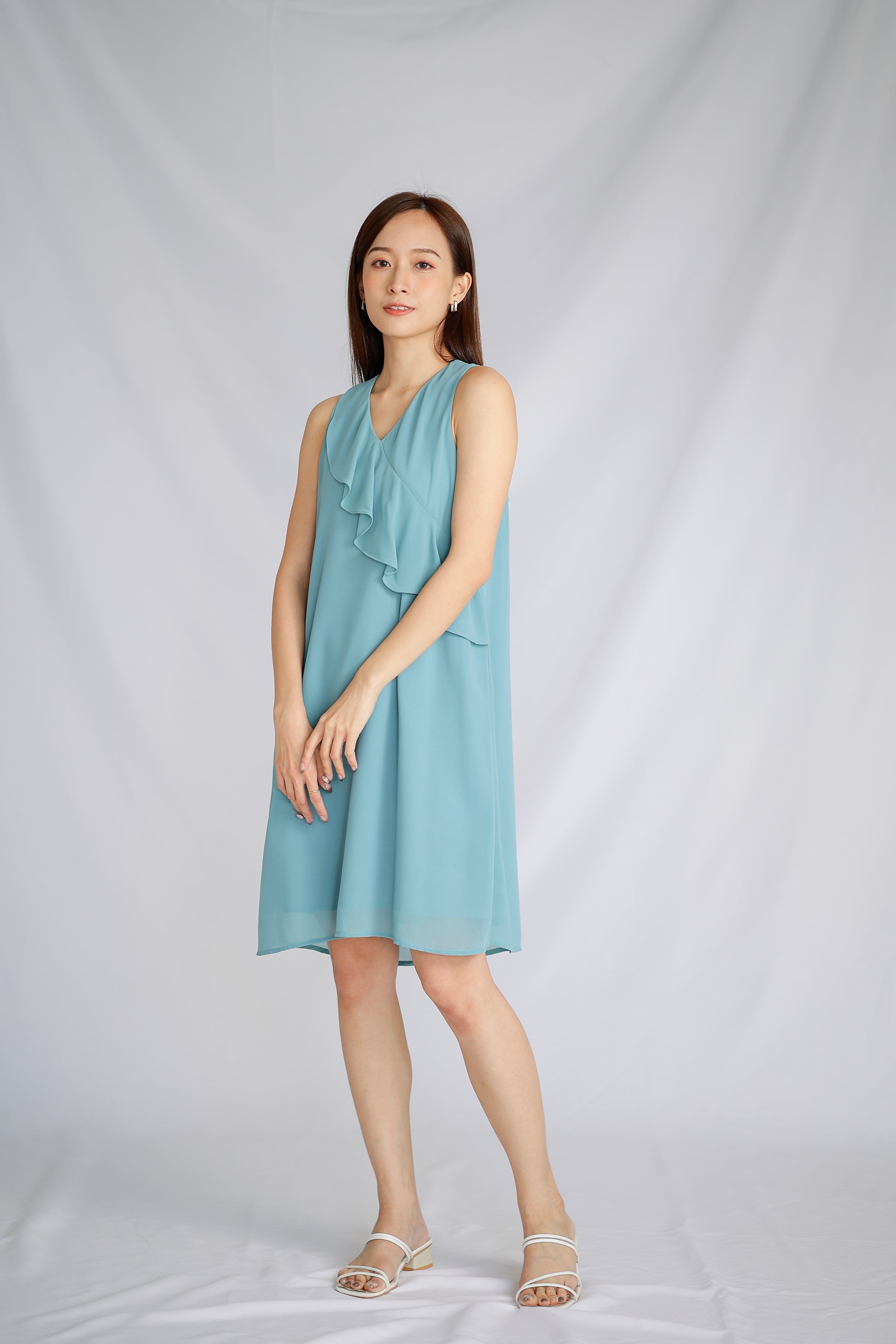 Jazlyn Slant Ruffles Dress - Sapphire