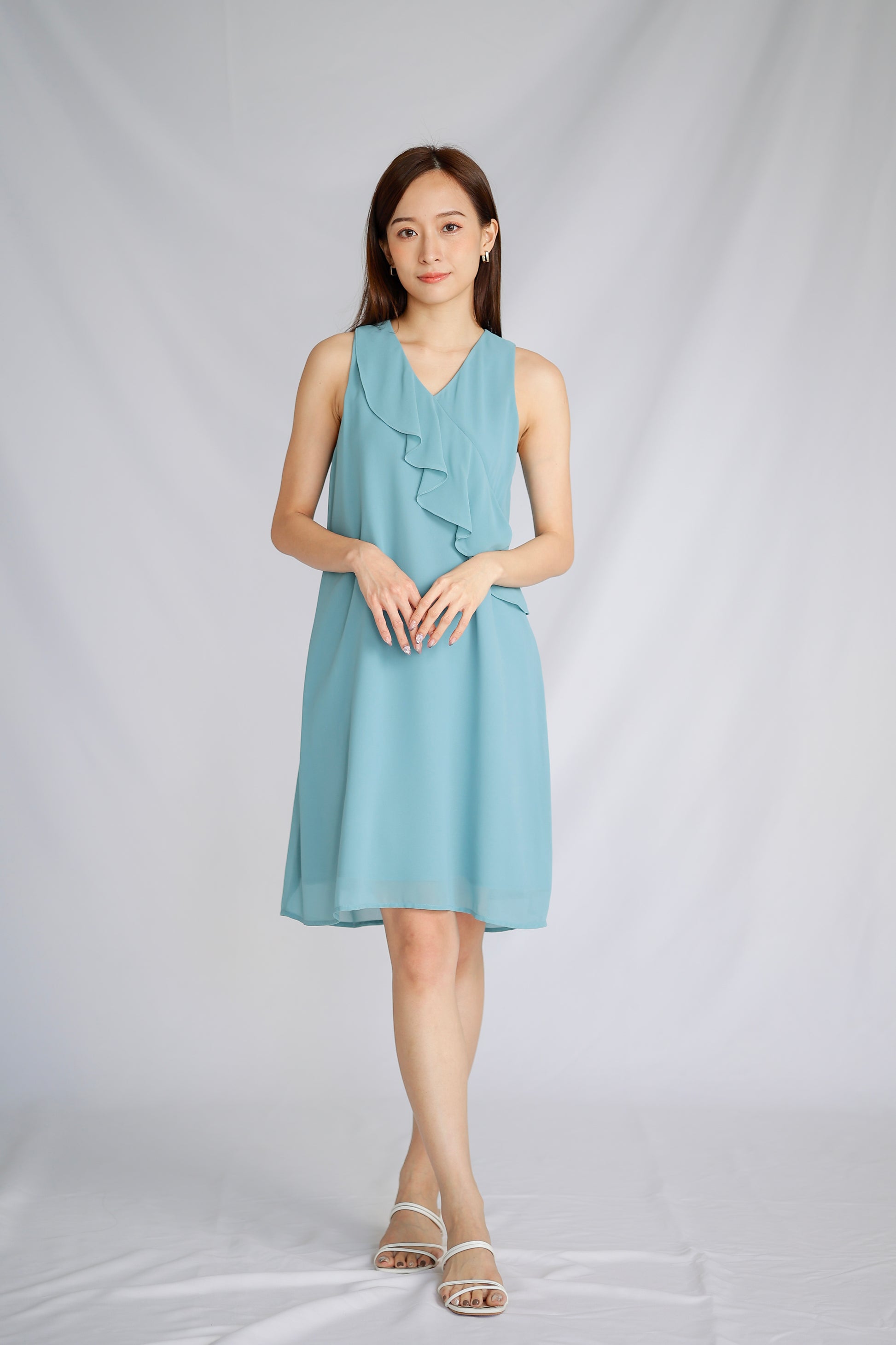 Jazlyn Slant Ruffles Dress - Sapphire