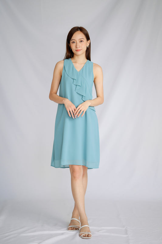 Jazlyn Slant Ruffles Dress - Sapphire