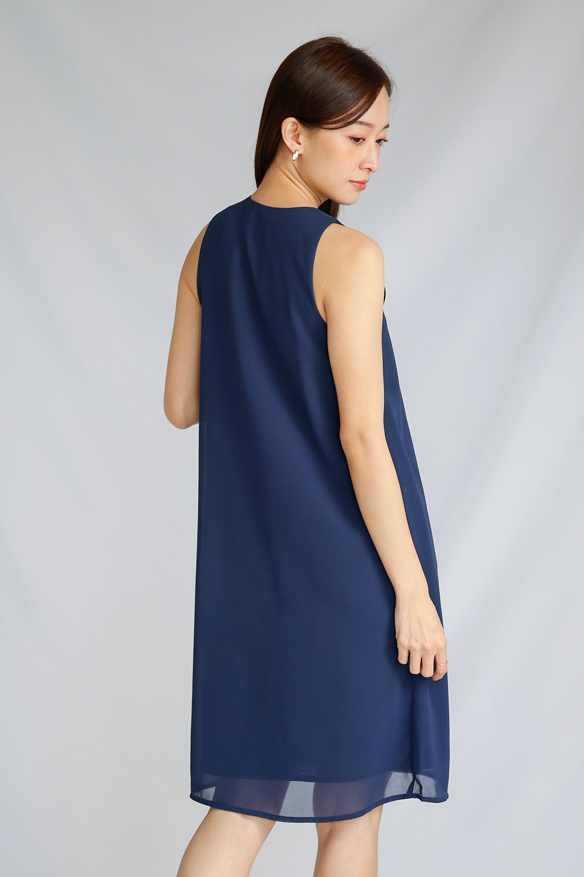 Jazlyn Slant Ruffles Dress - Navy