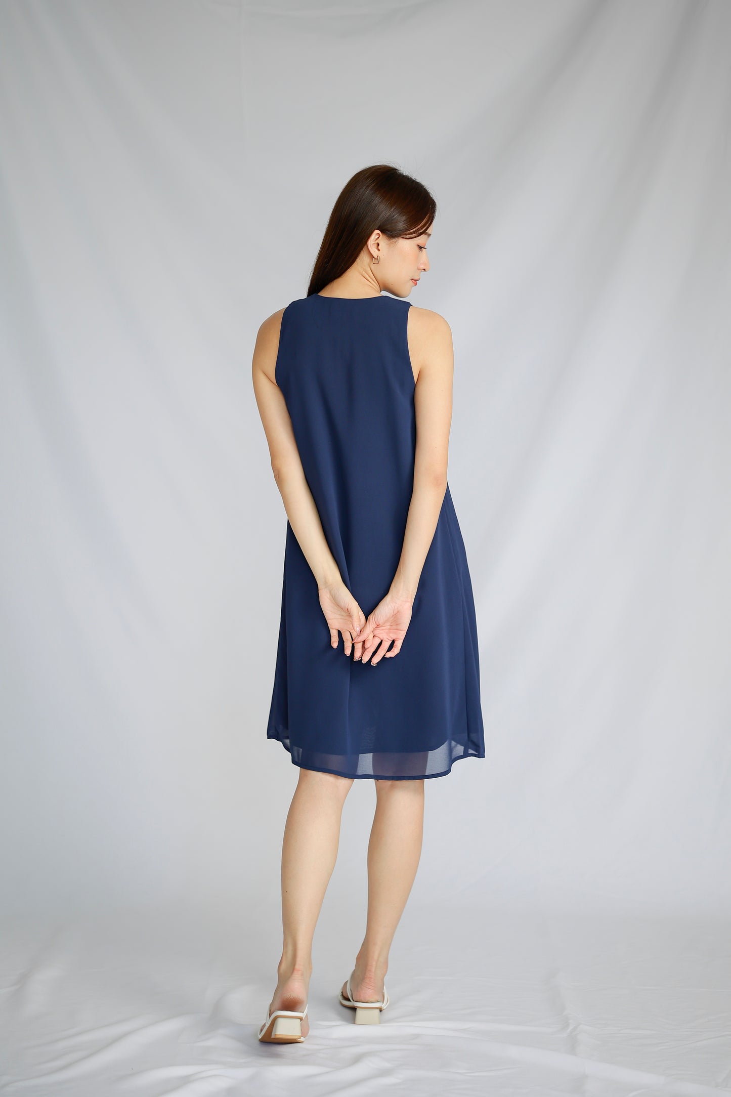 Jazlyn Slant Ruffles Dress - Navy