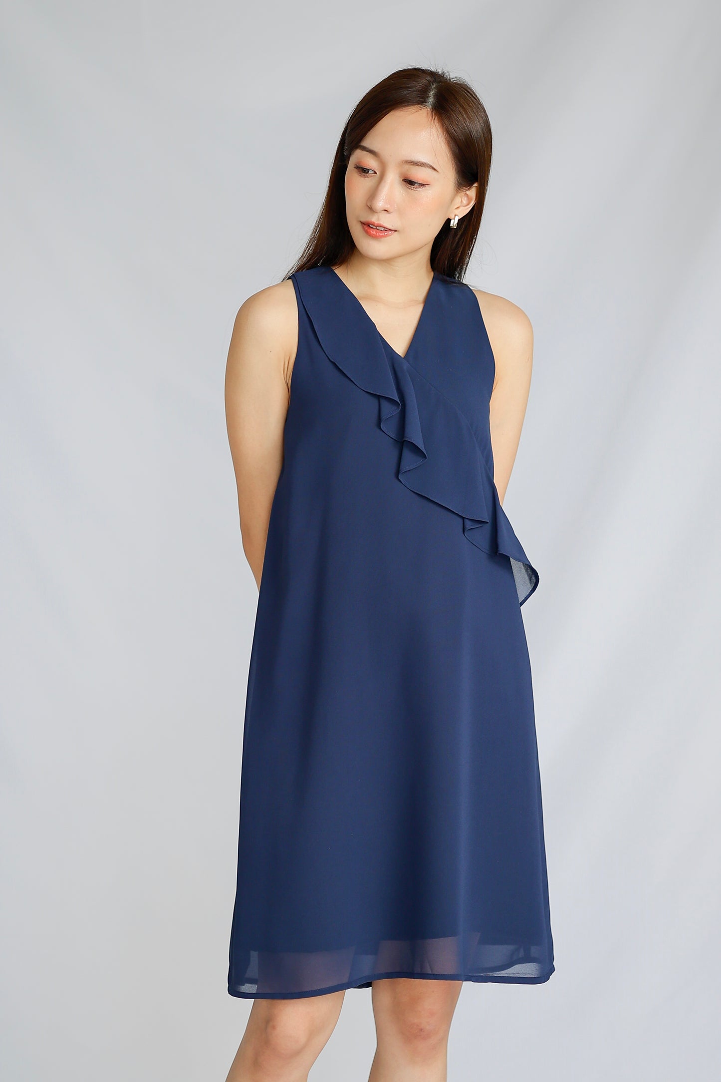 Jazlyn Slant Ruffles Dress - Navy