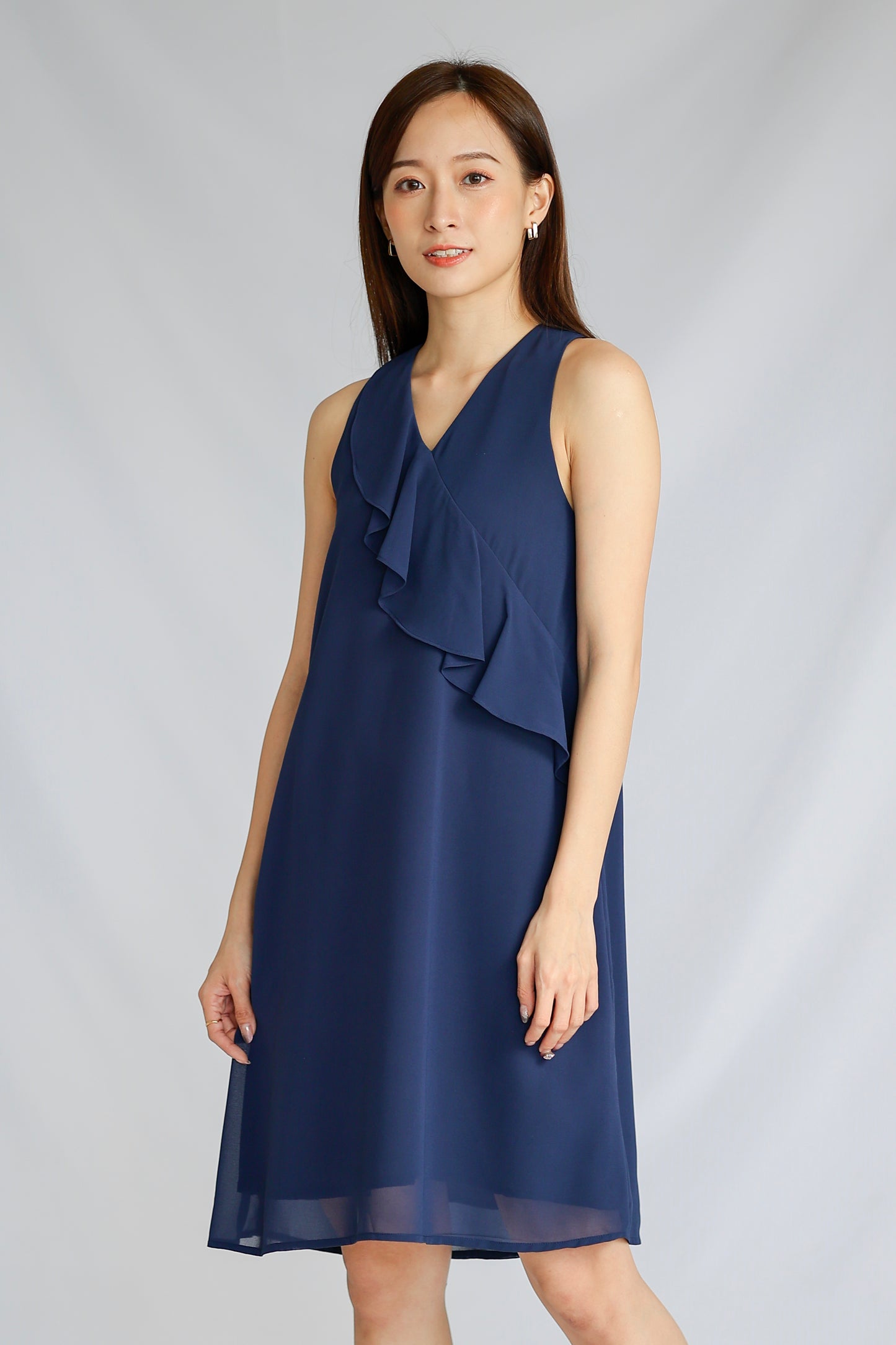 Jazlyn Slant Ruffles Dress - Navy