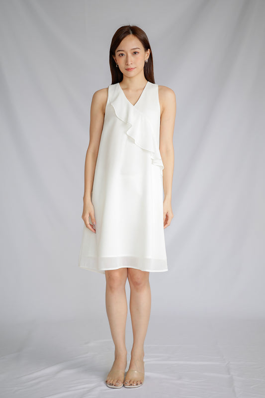 Jazlyn Slant Ruffles Dress - Ivory