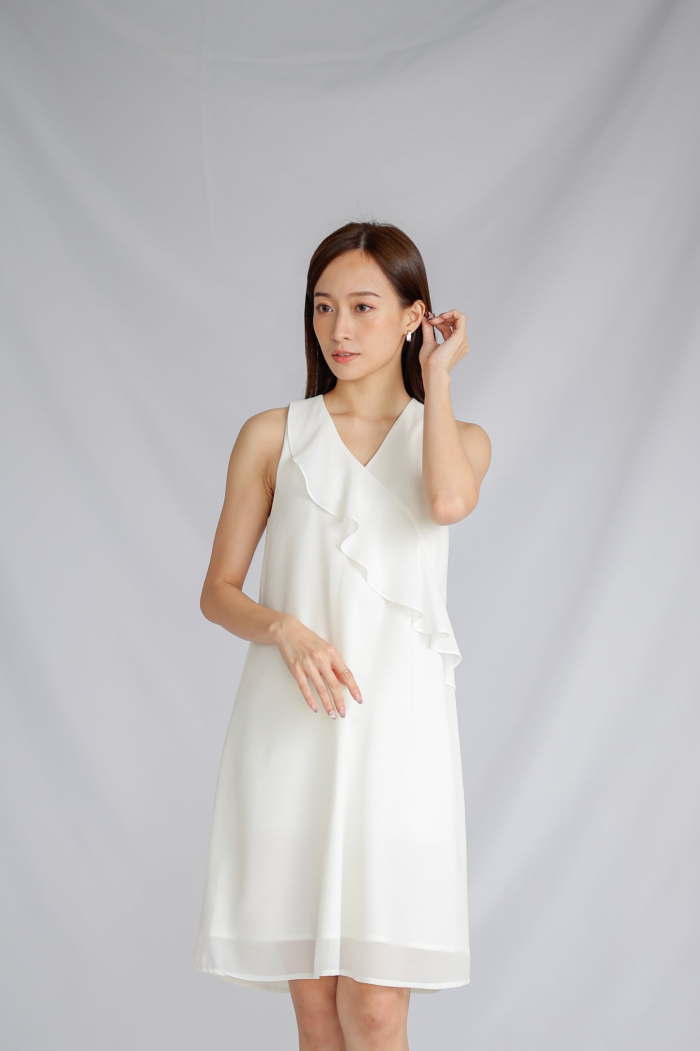Jazlyn Slant Ruffles Dress - Ivory