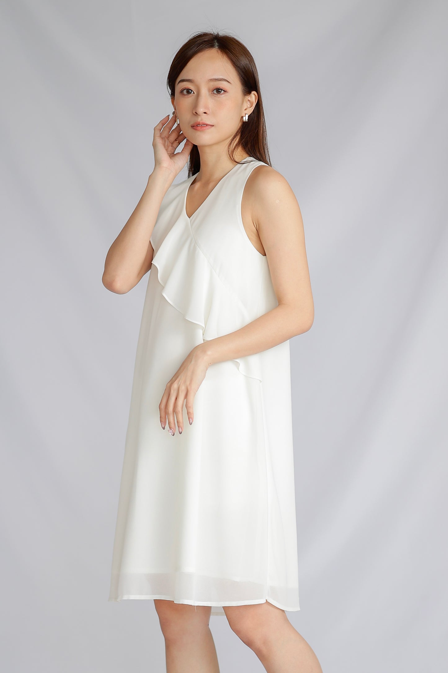 Jazlyn Slant Ruffles Dress - Ivory