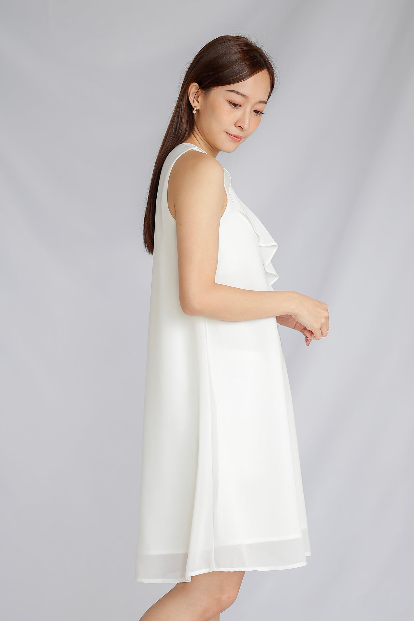 Jazlyn Slant Ruffles Dress - Ivory