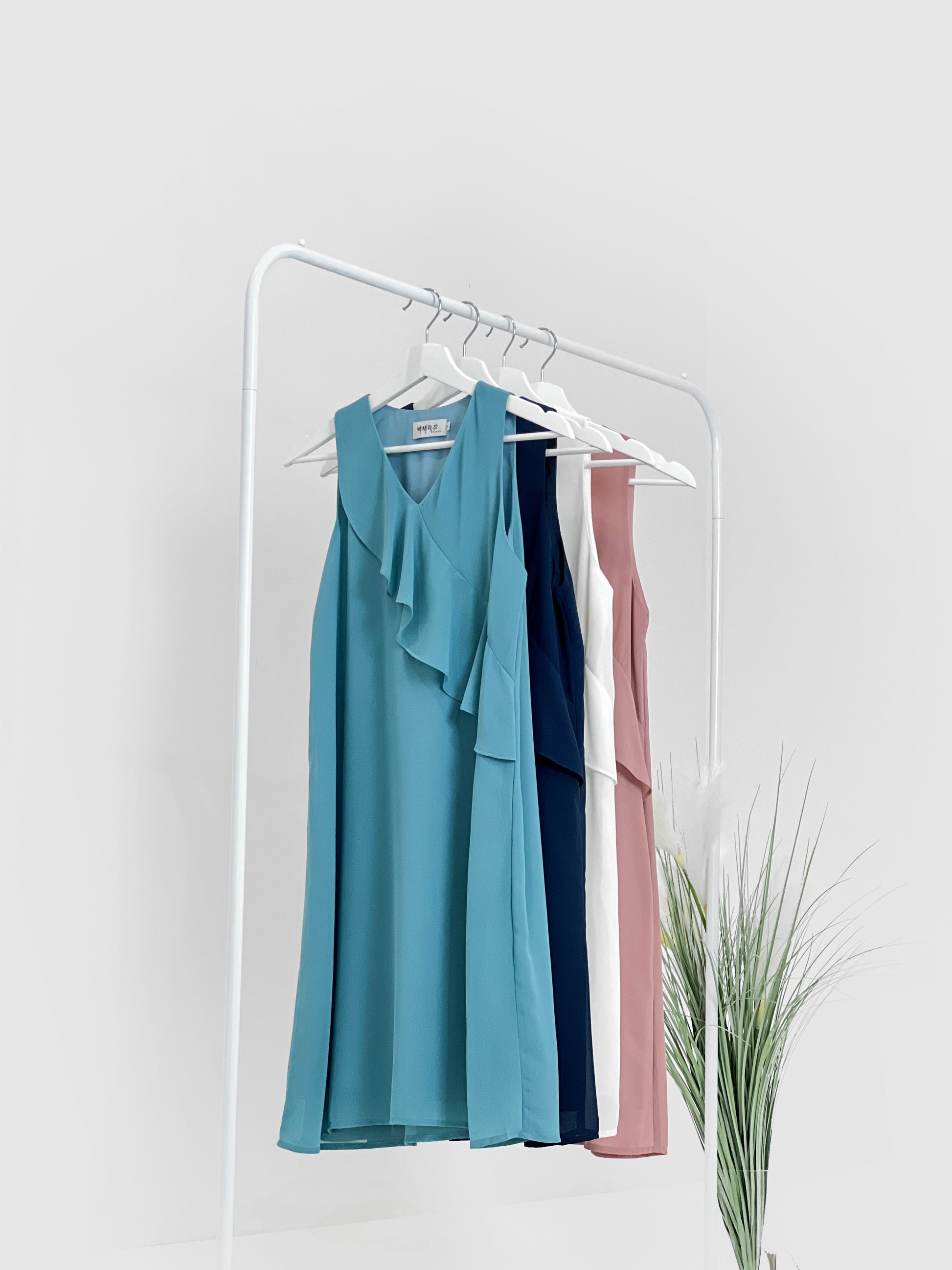 Jazlyn Slant Ruffles Dress - Navy