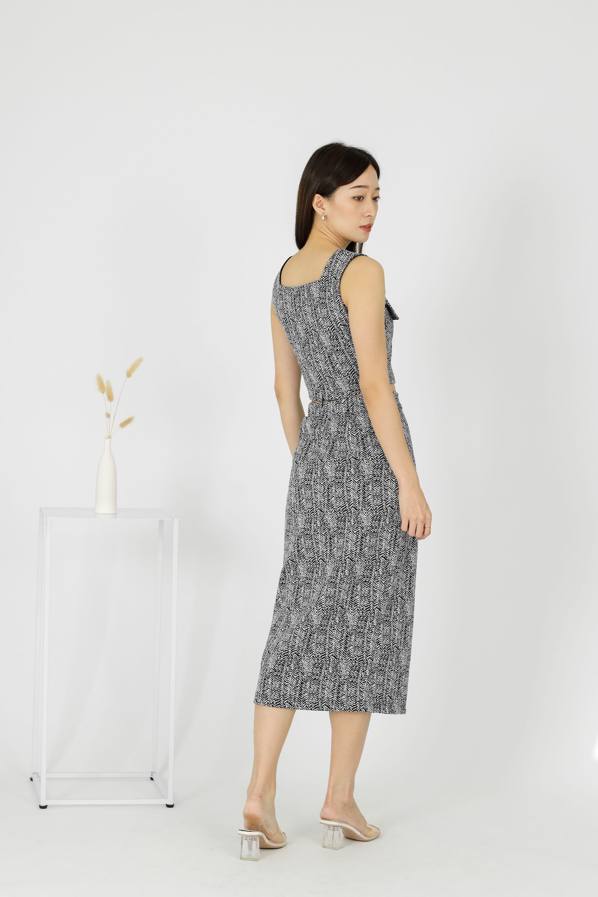 Kaci Open Slit Midi Skirt - Stone