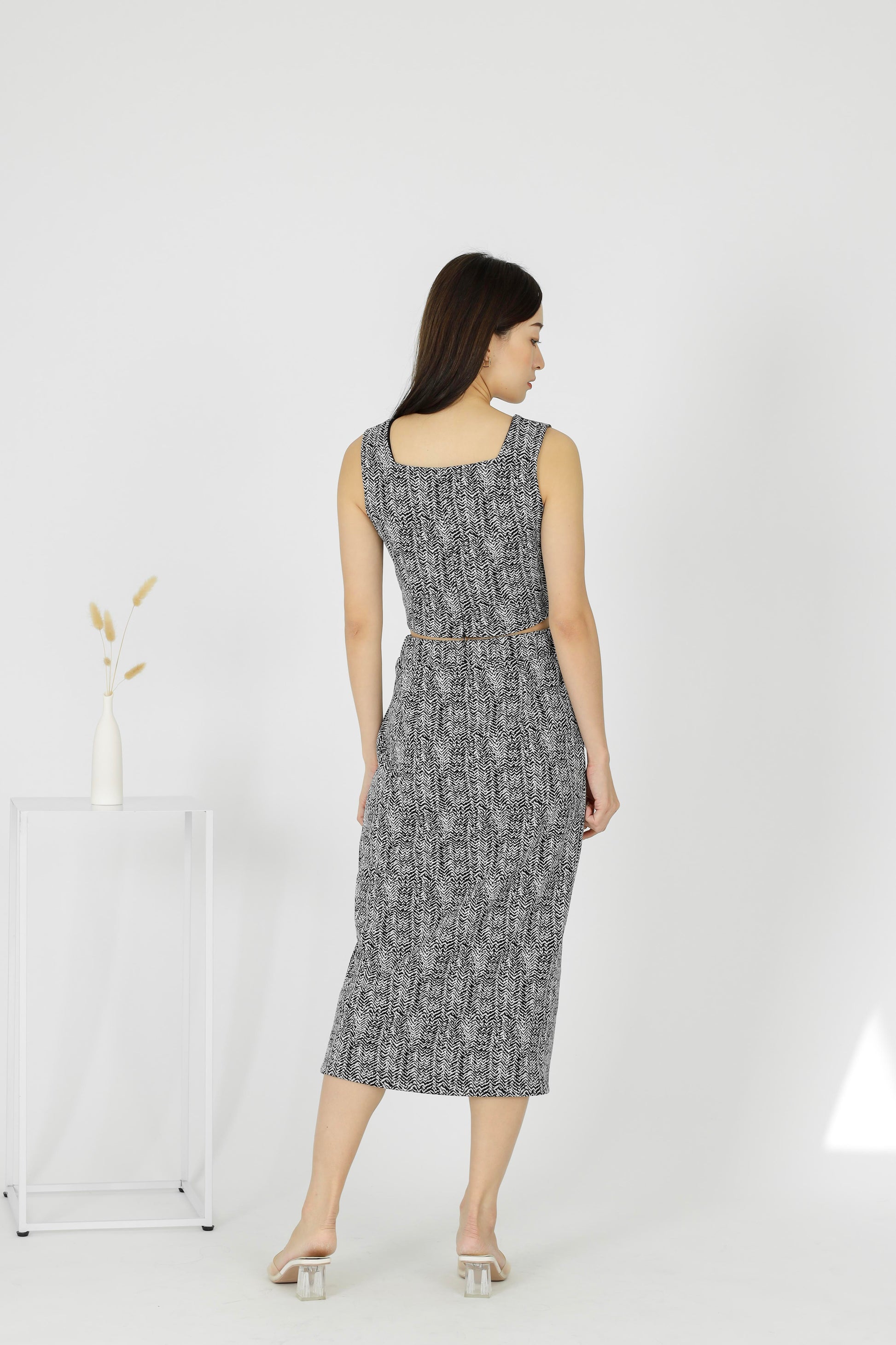 Kaci Open Slit Midi Skirt - Stone