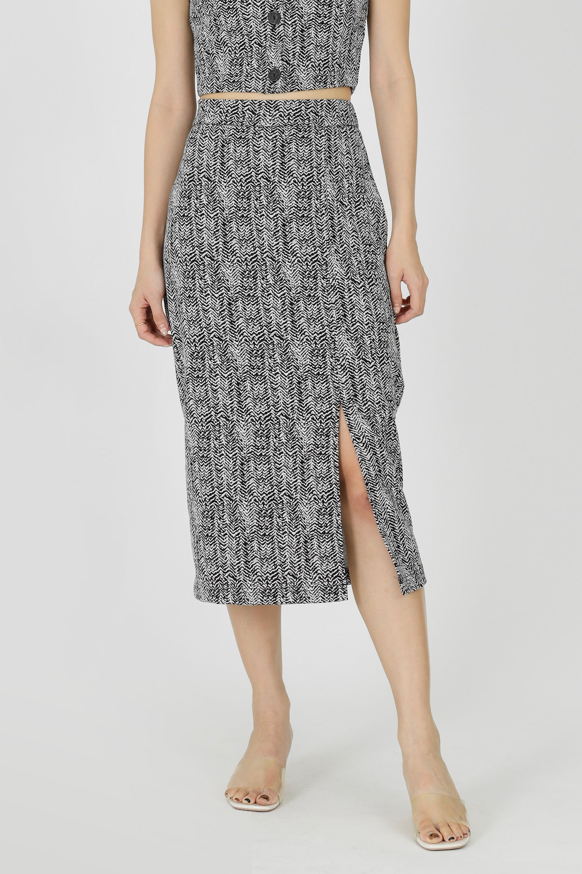 Kaci Open Slit Midi Skirt - Stone