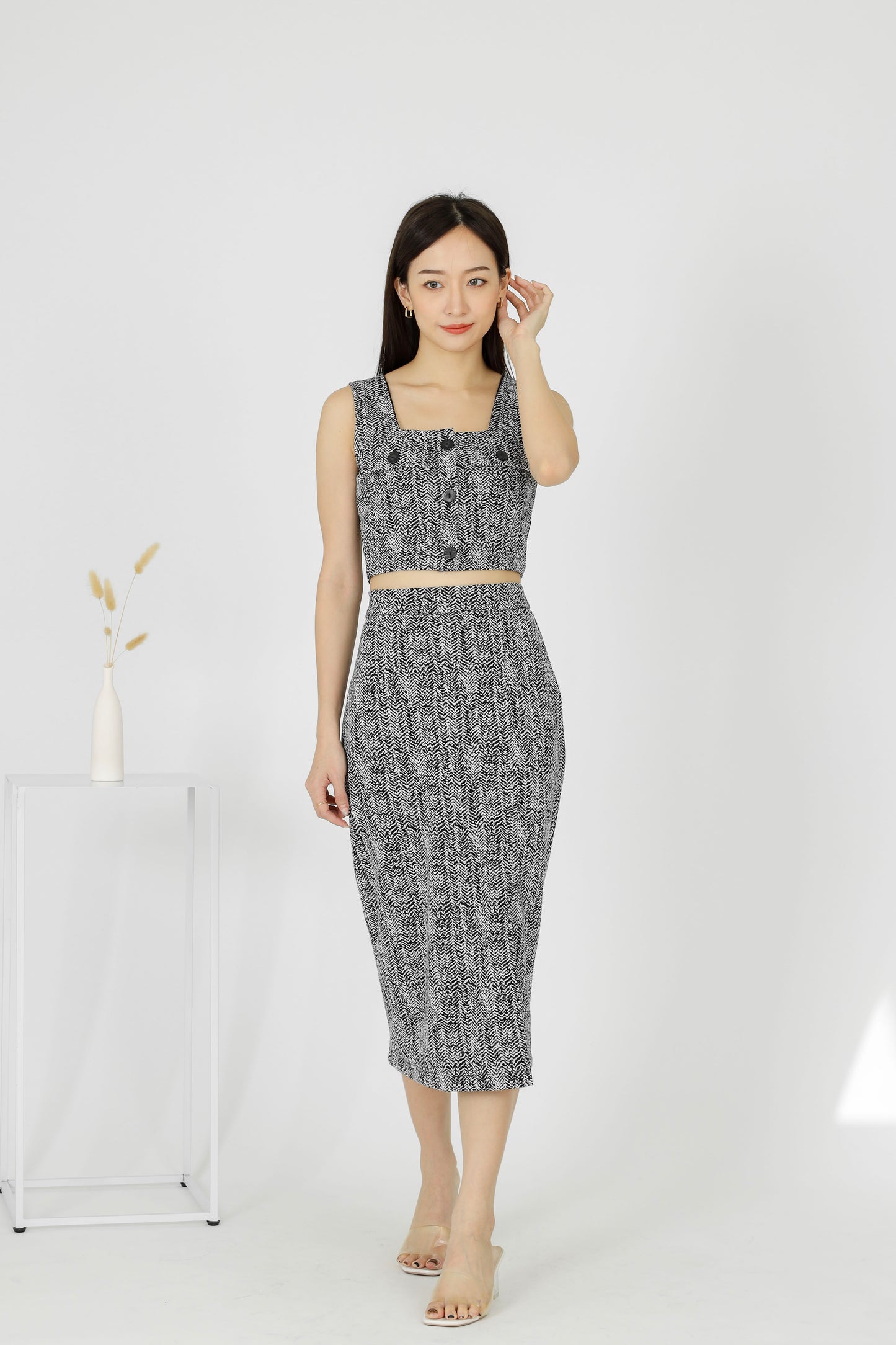 Kaci Open Slit Midi Skirt - Stone