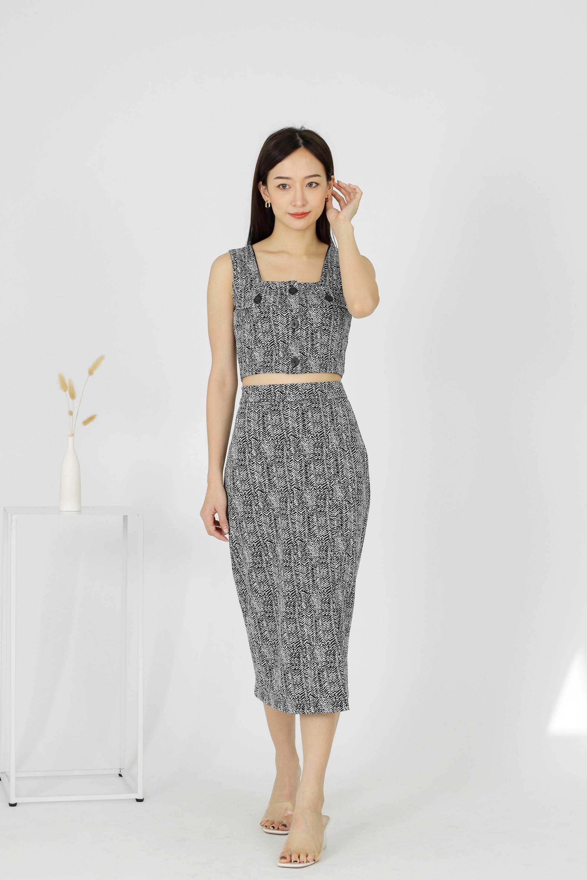Kaci Open Slit Midi Skirt - Stone