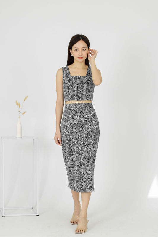Kaci Open Slit Midi Skirt - Stone