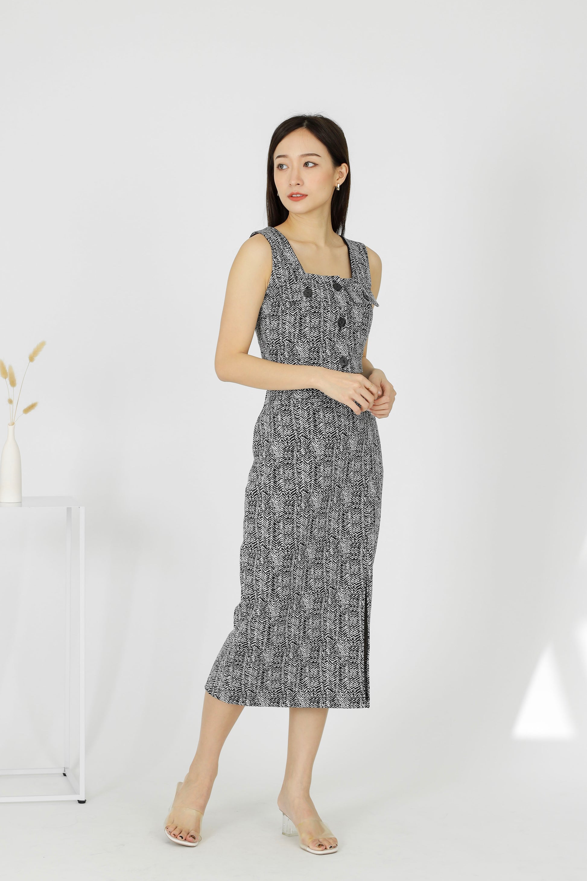 Kaci Open Slit Midi Skirt - Stone