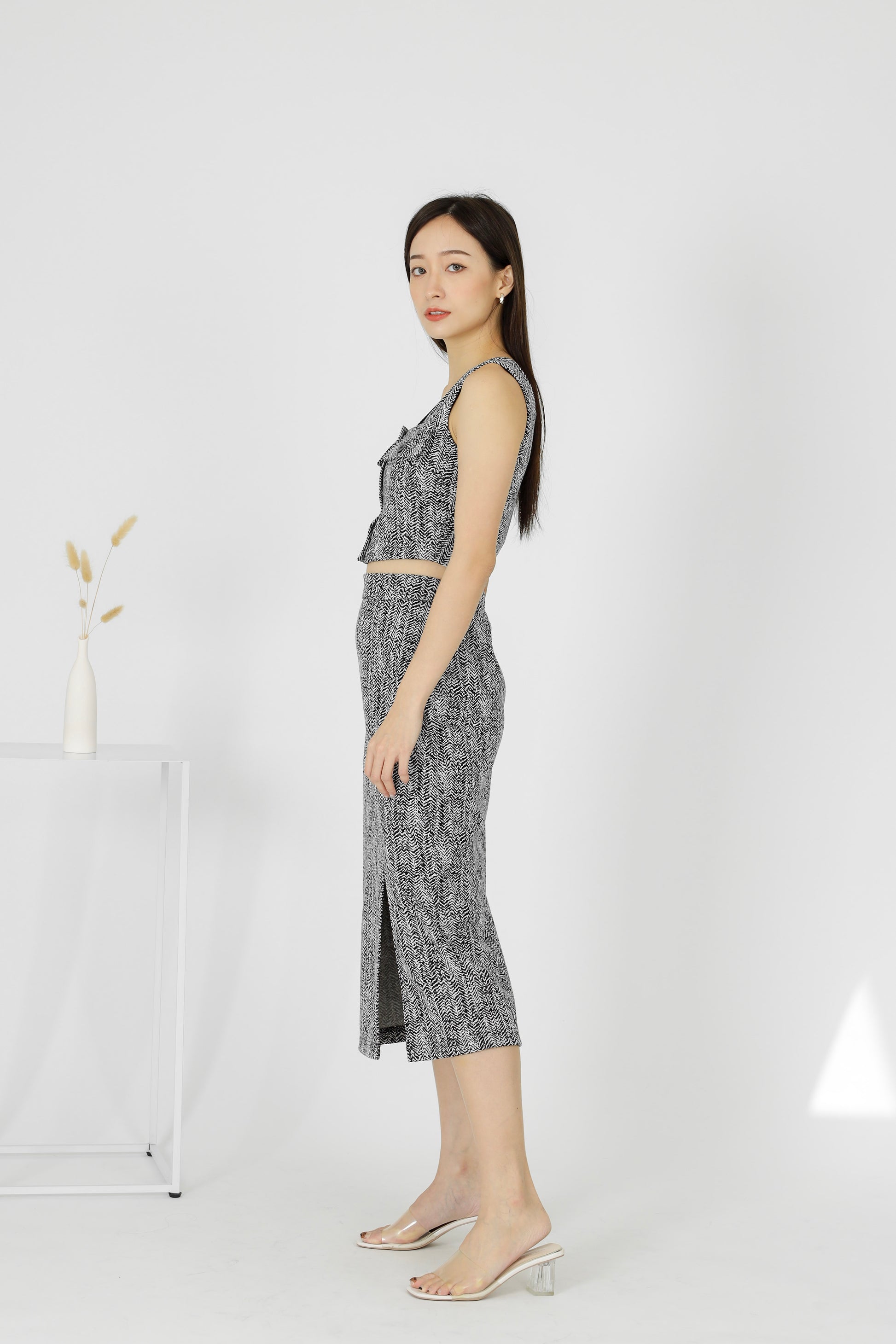 Kaci Open Slit Midi Skirt - Stone
