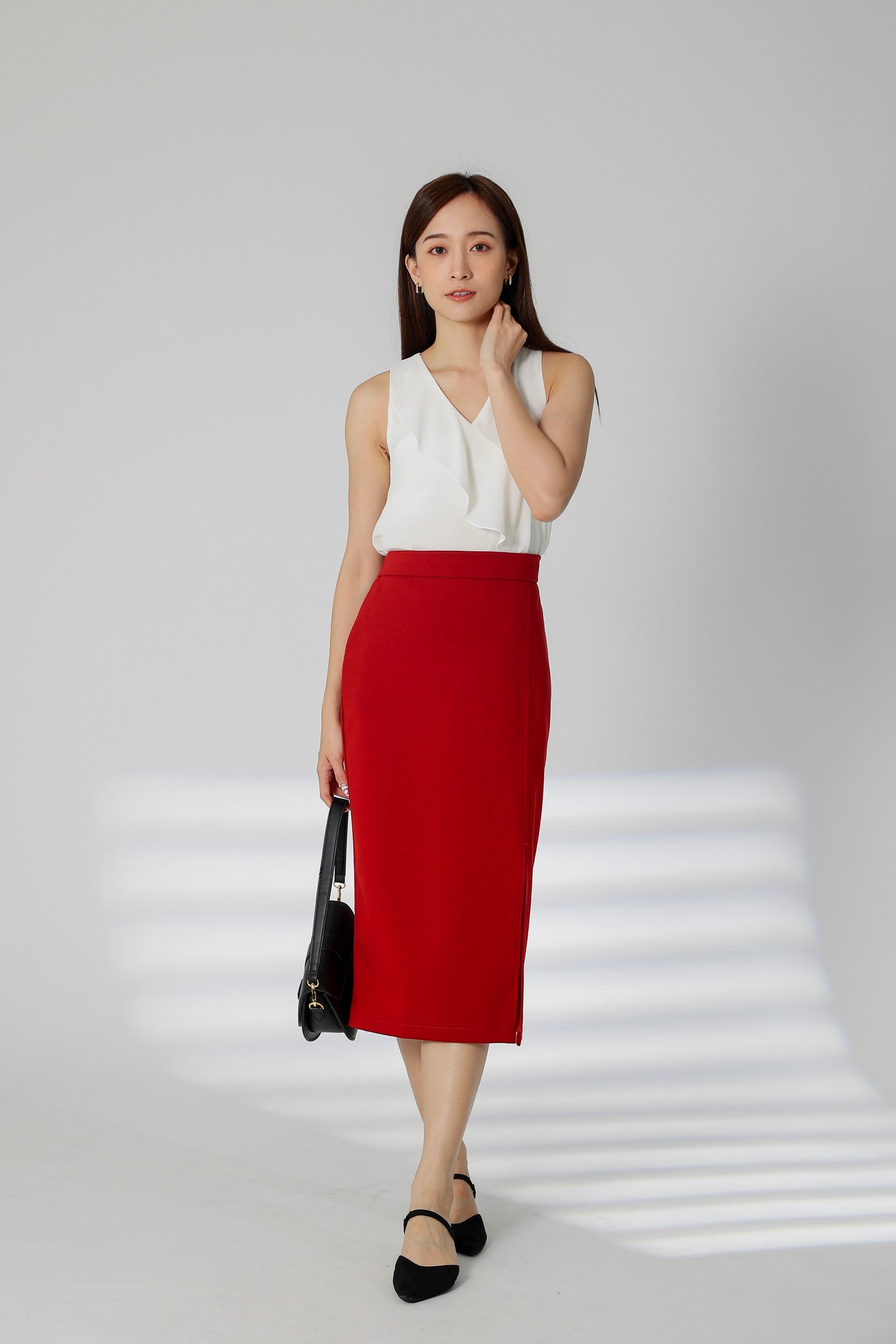 Kaci Split Thigh Skirt - Red