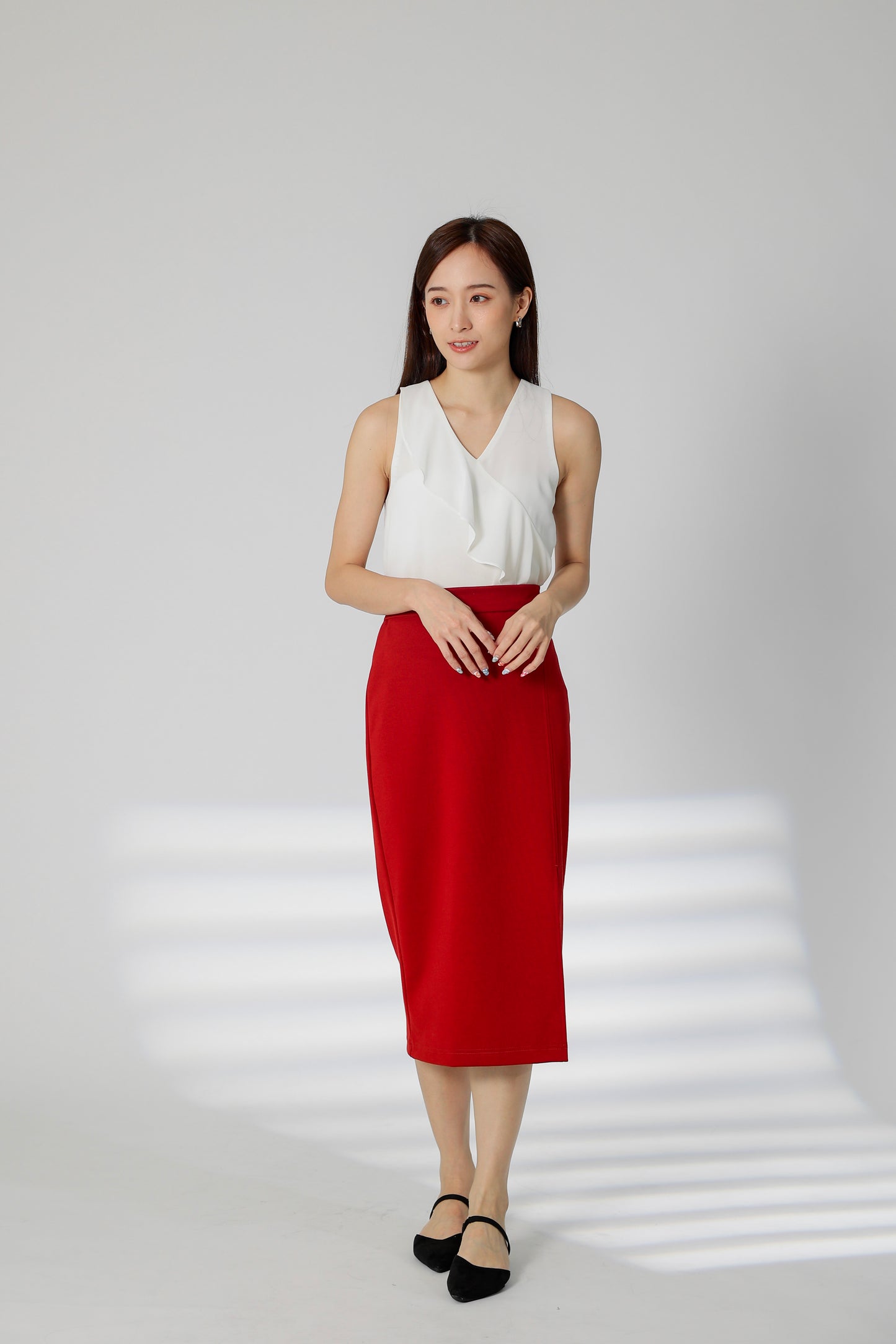 Kaci Split Thigh Skirt - Red