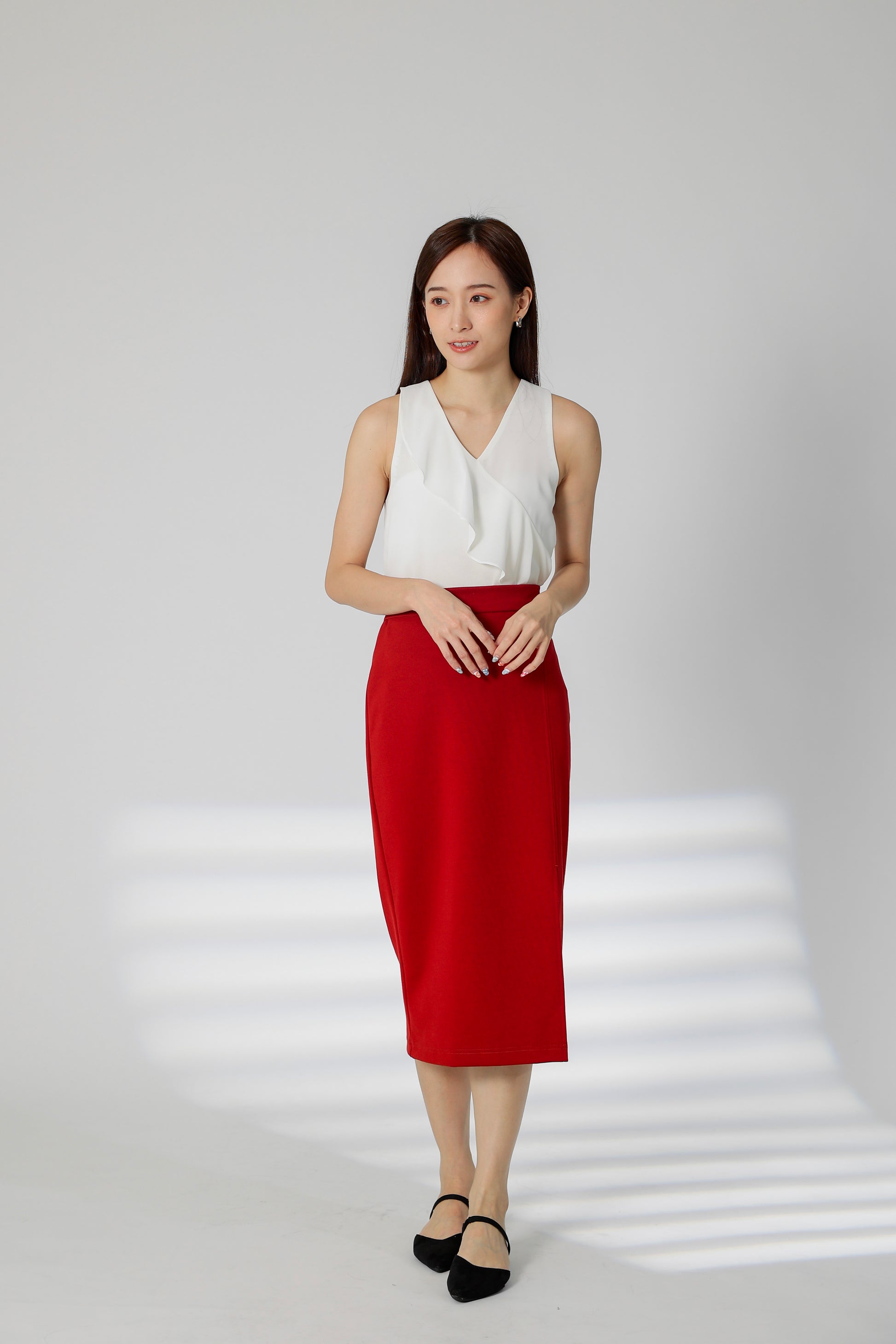 Kaci Split Thigh Skirt - Red