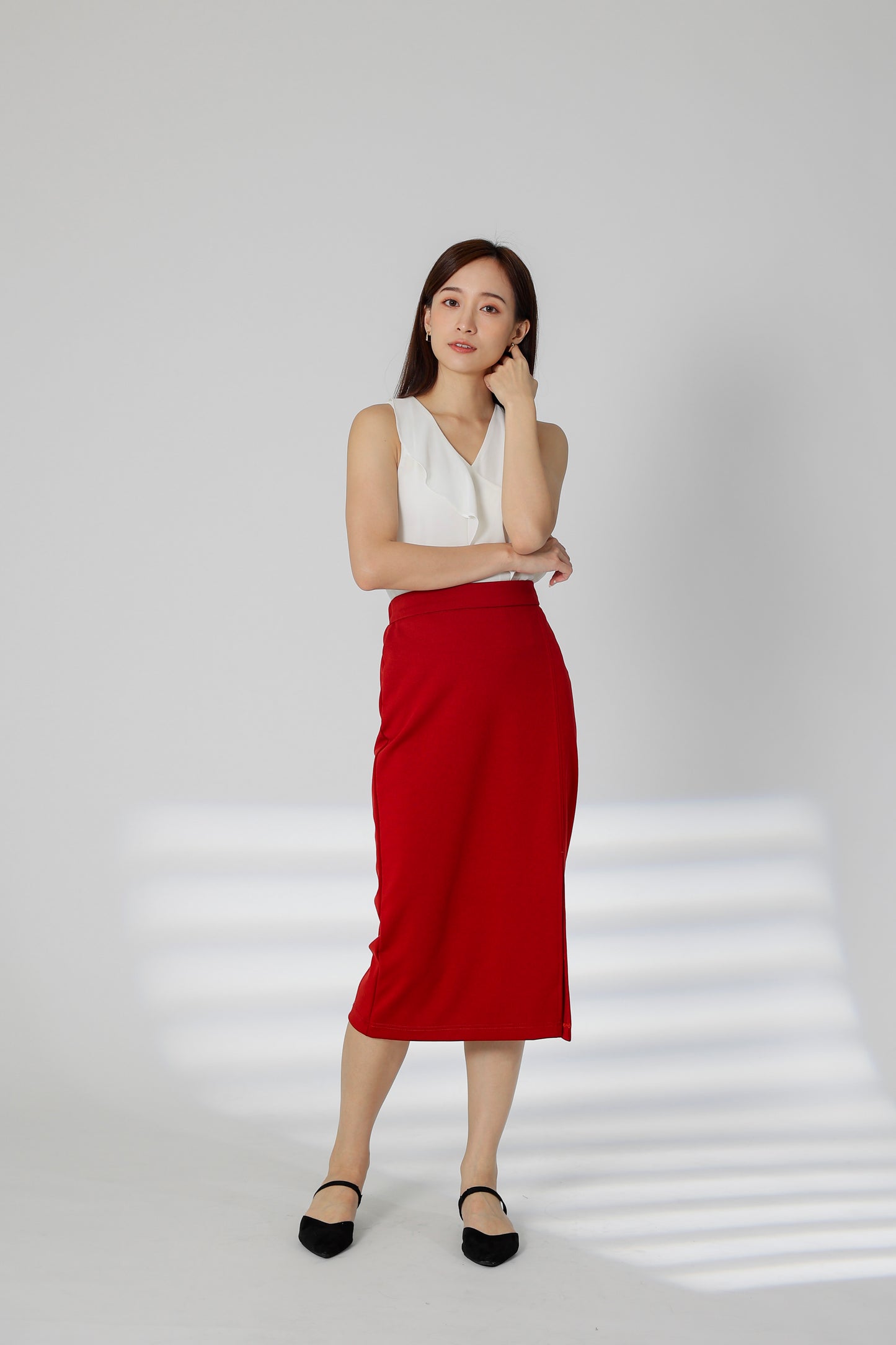 Kaci Split Thigh Skirt - Red