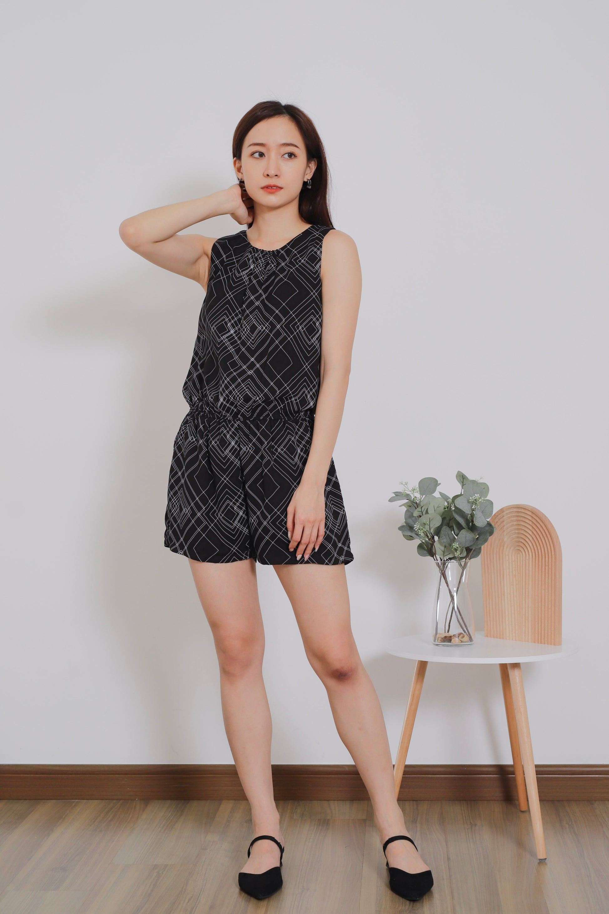 Livia Back Slit Romper - Black