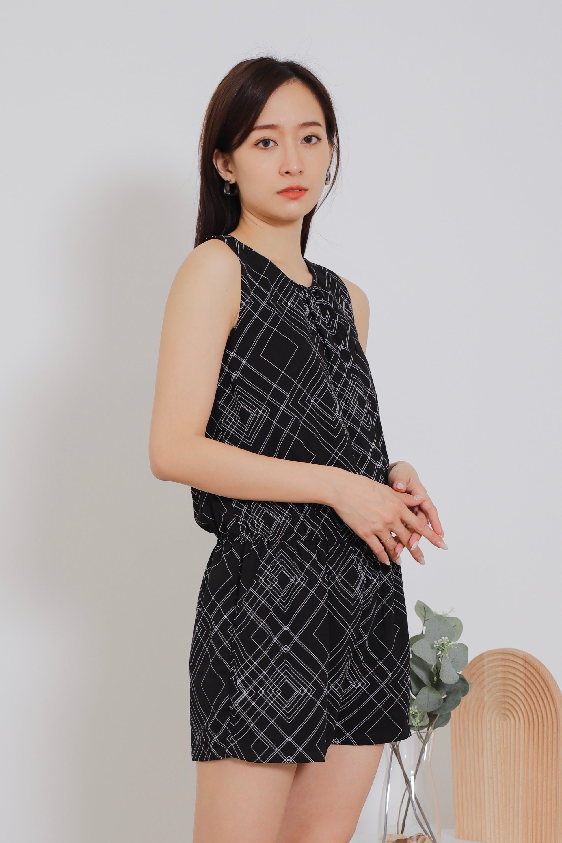 Livia Back Slit Romper - Black