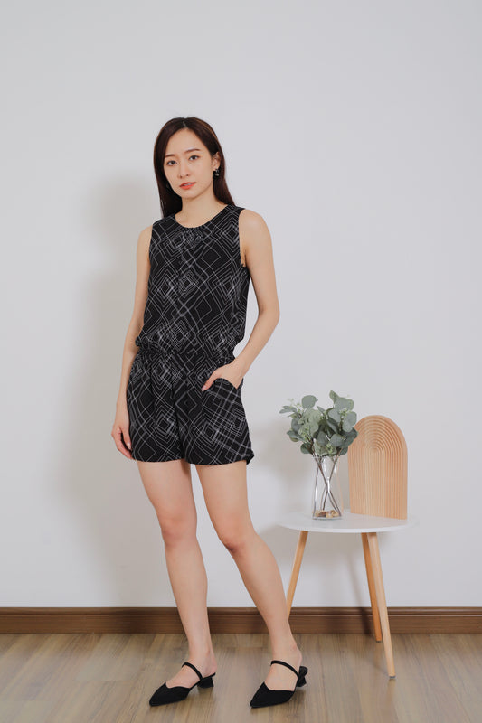 Livia Back Slit Romper - Black