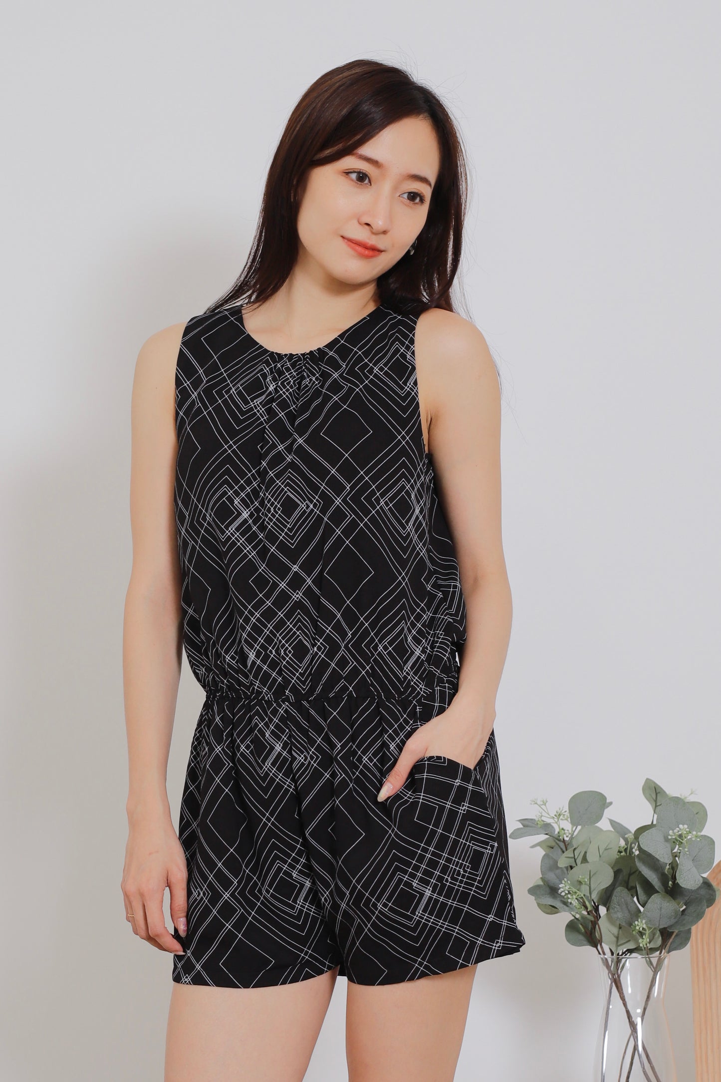 Livia Back Slit Romper - Black