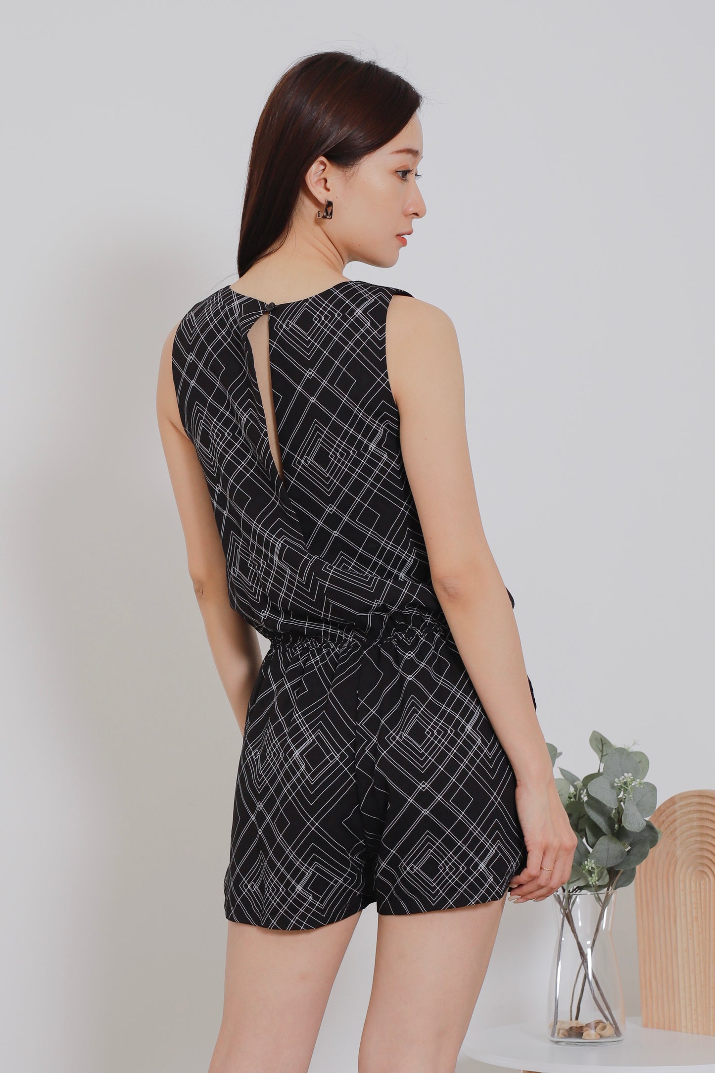 Livia Back Slit Romper - Black