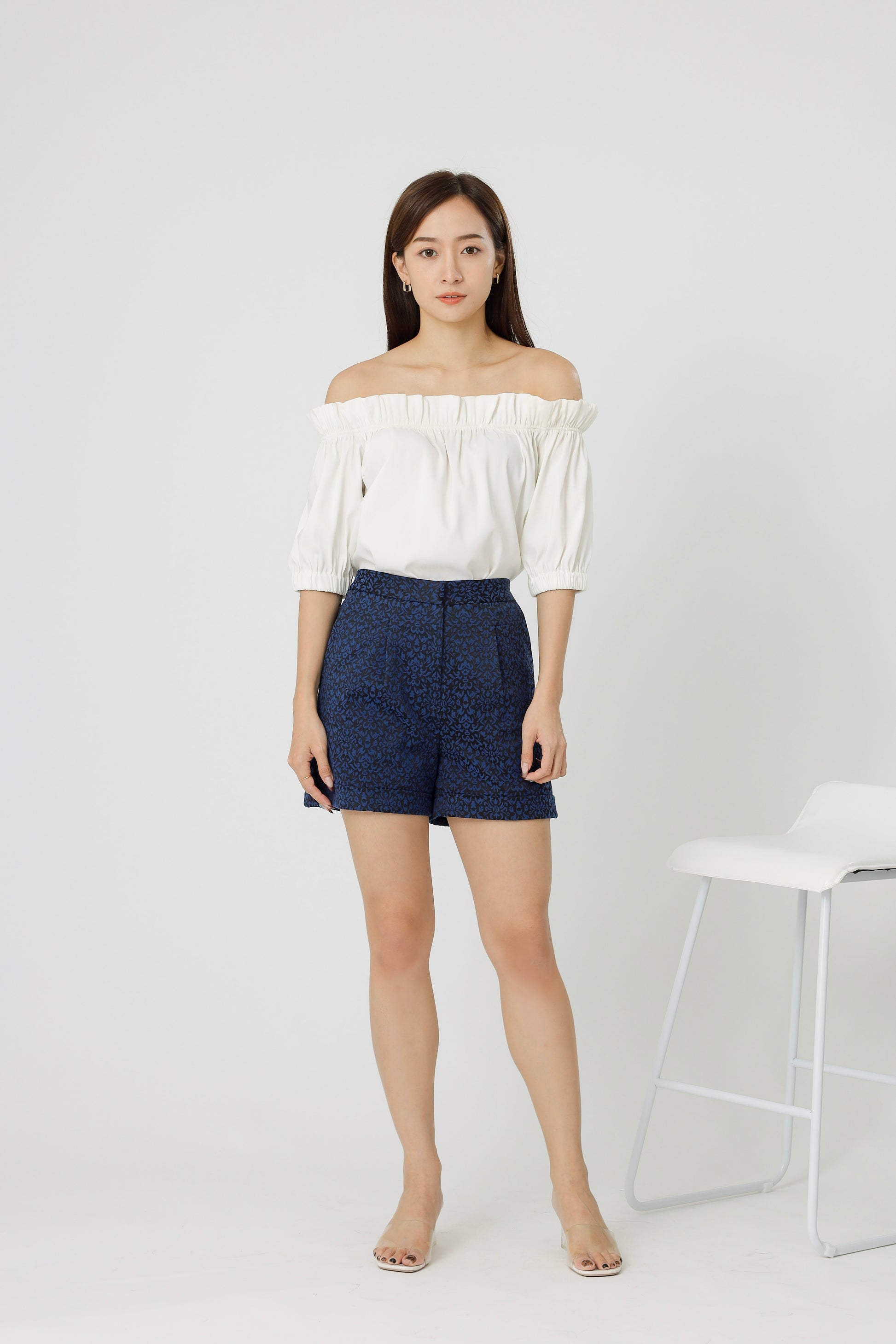 Lois Rolled Hem Shorts - Navy