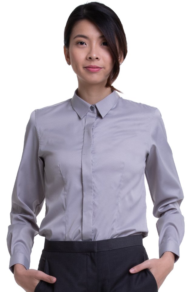 Ladies Long Sleeve Blouse with Placket Detail (FHA-18116)