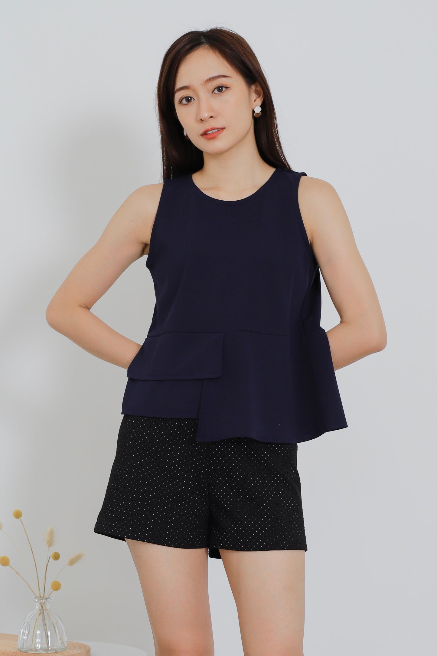 Mallory Asymmetric Hem Top - Navy