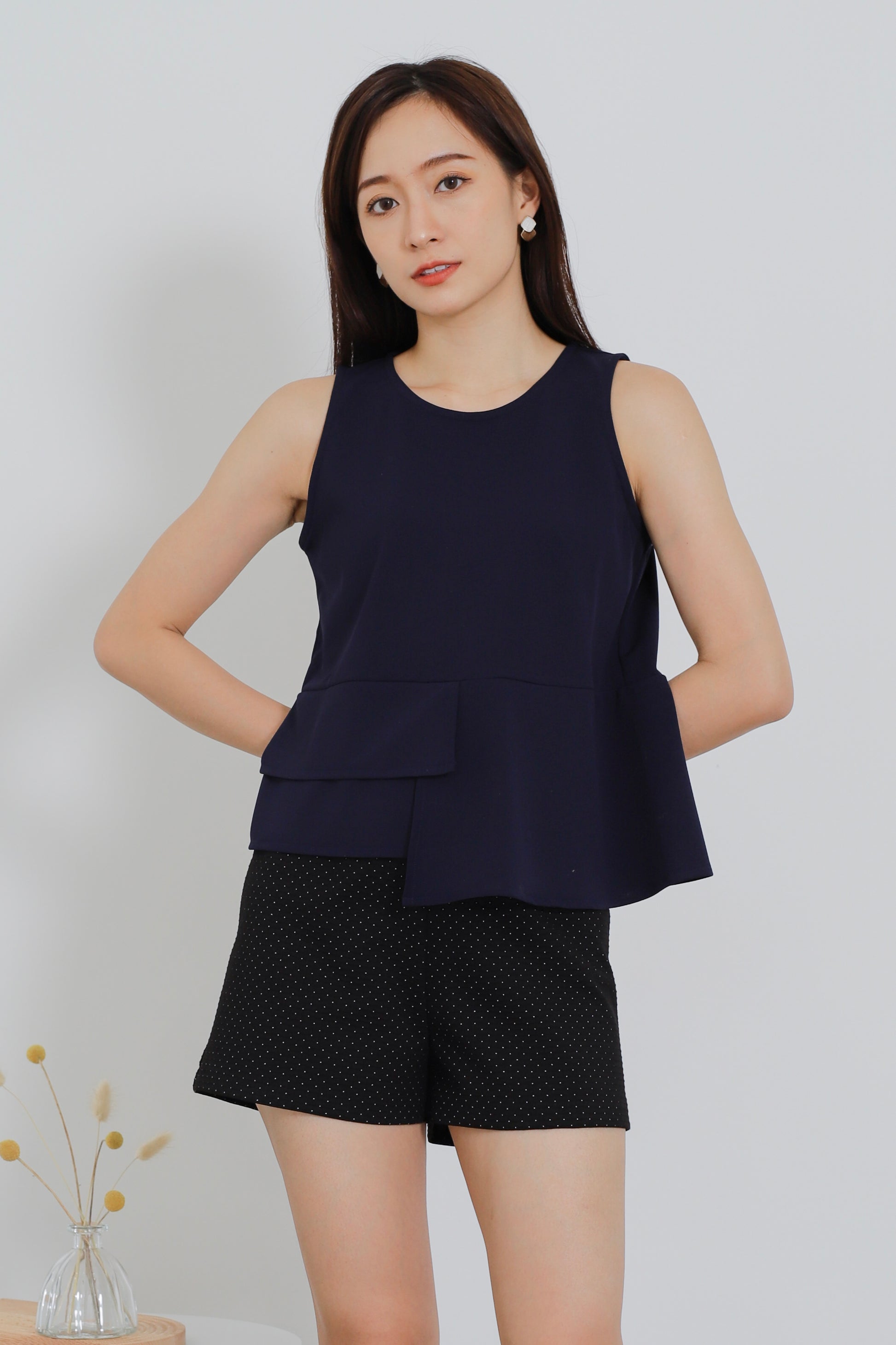 Mallory Asymmetric Hem Top - Navy