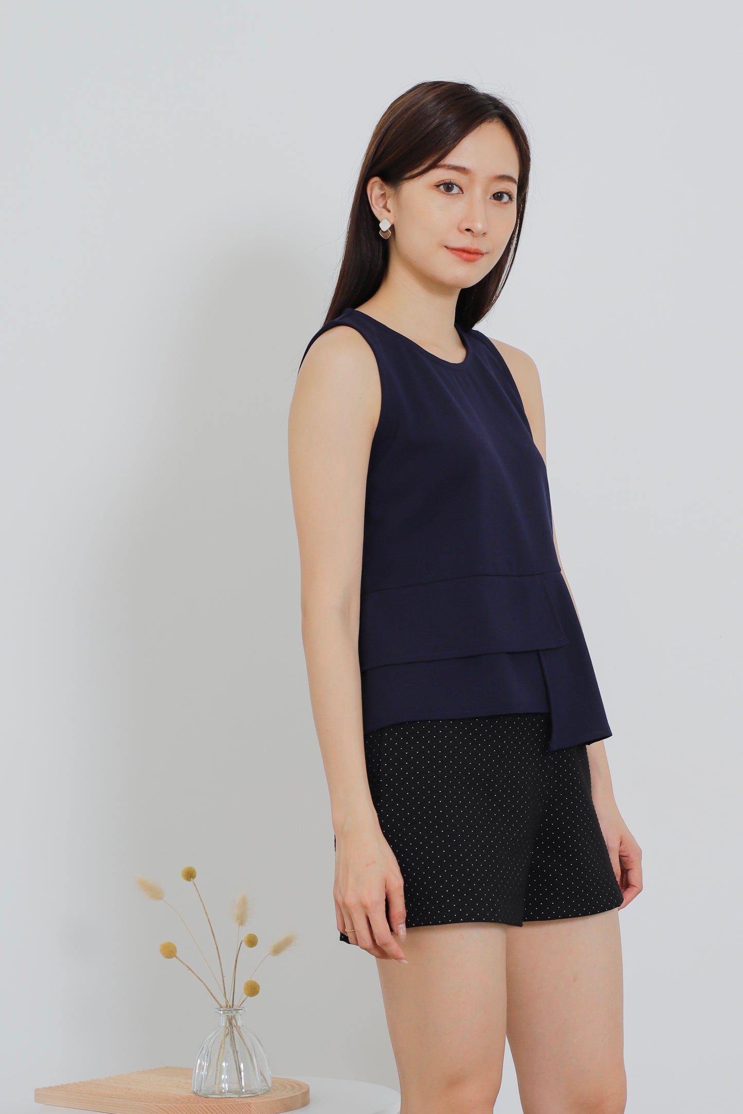 Mallory Asymmetric Hem Top - Navy