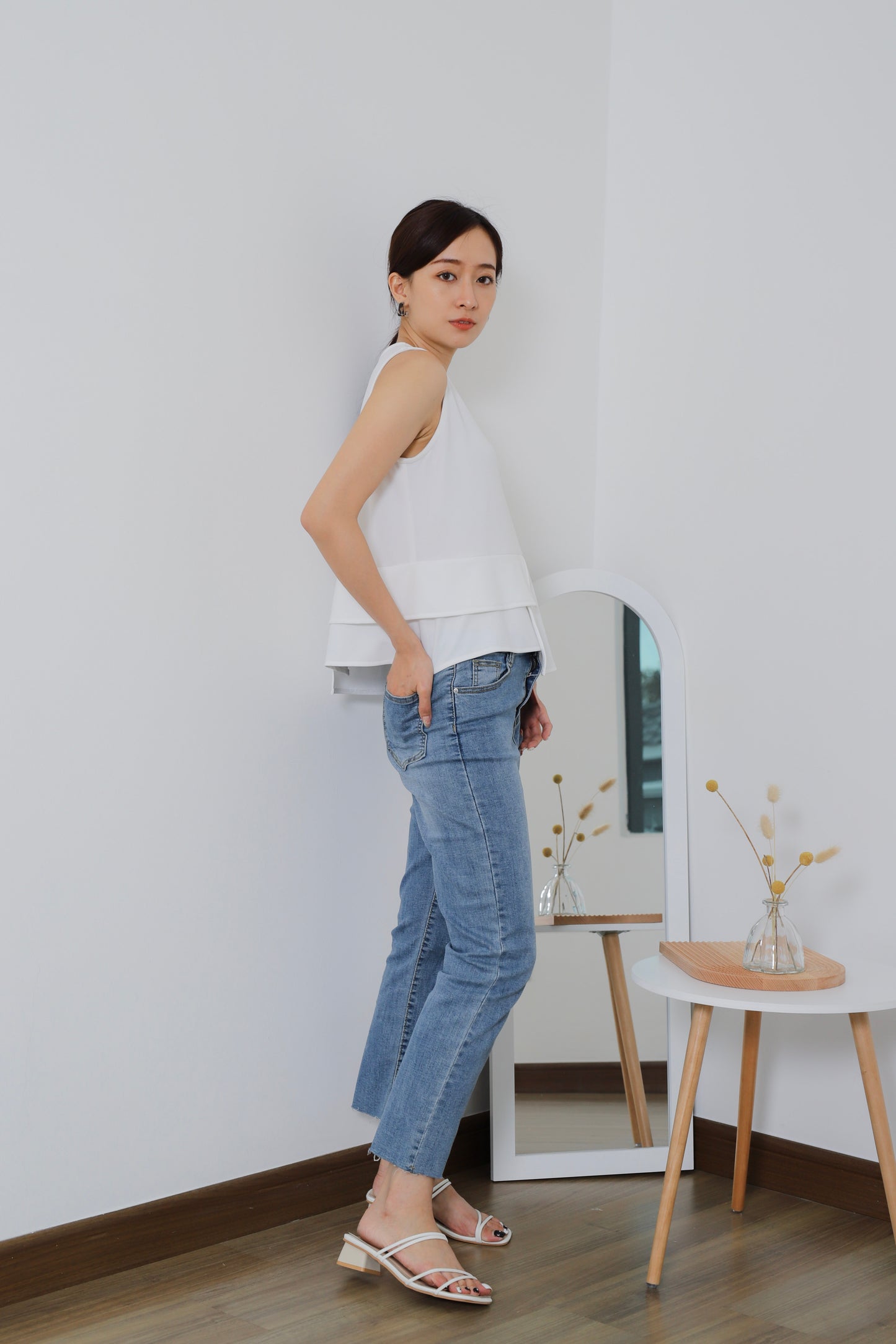 Mallory Asymmetric Hem Top - White