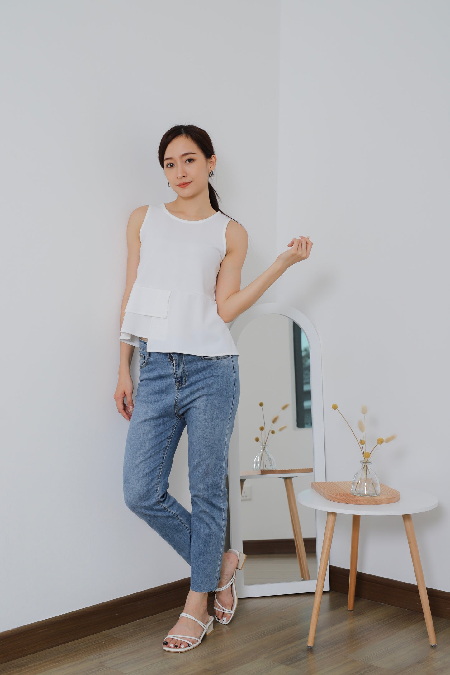 Mallory Asymmetric Hem Top - White