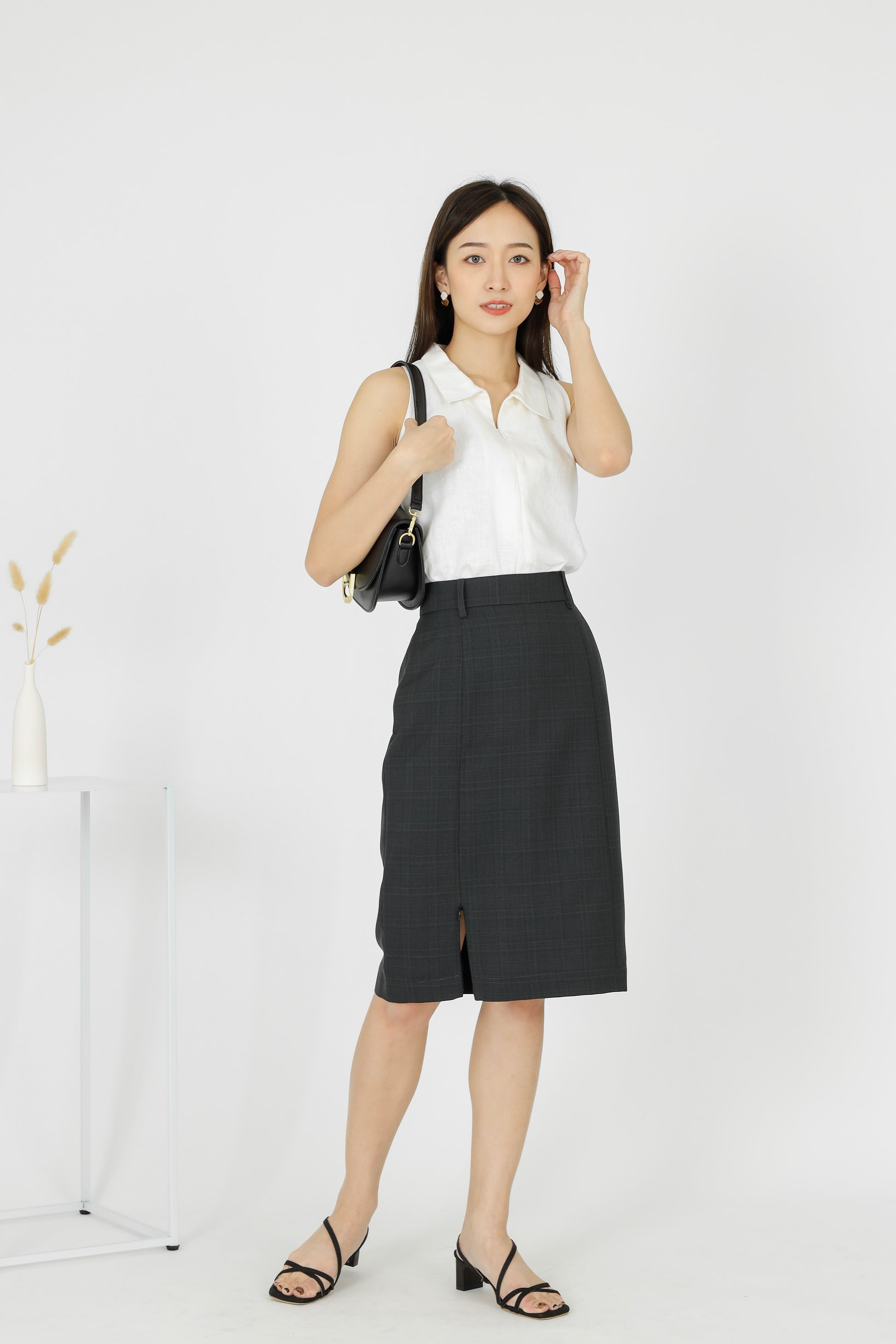 Marion Split Thigh Skirt - Dark Grey